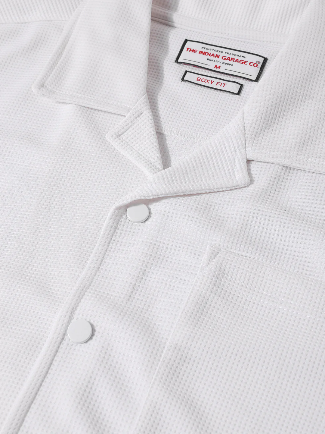 Men's White Boxy Fit Textured Utility Shirt - Image 4