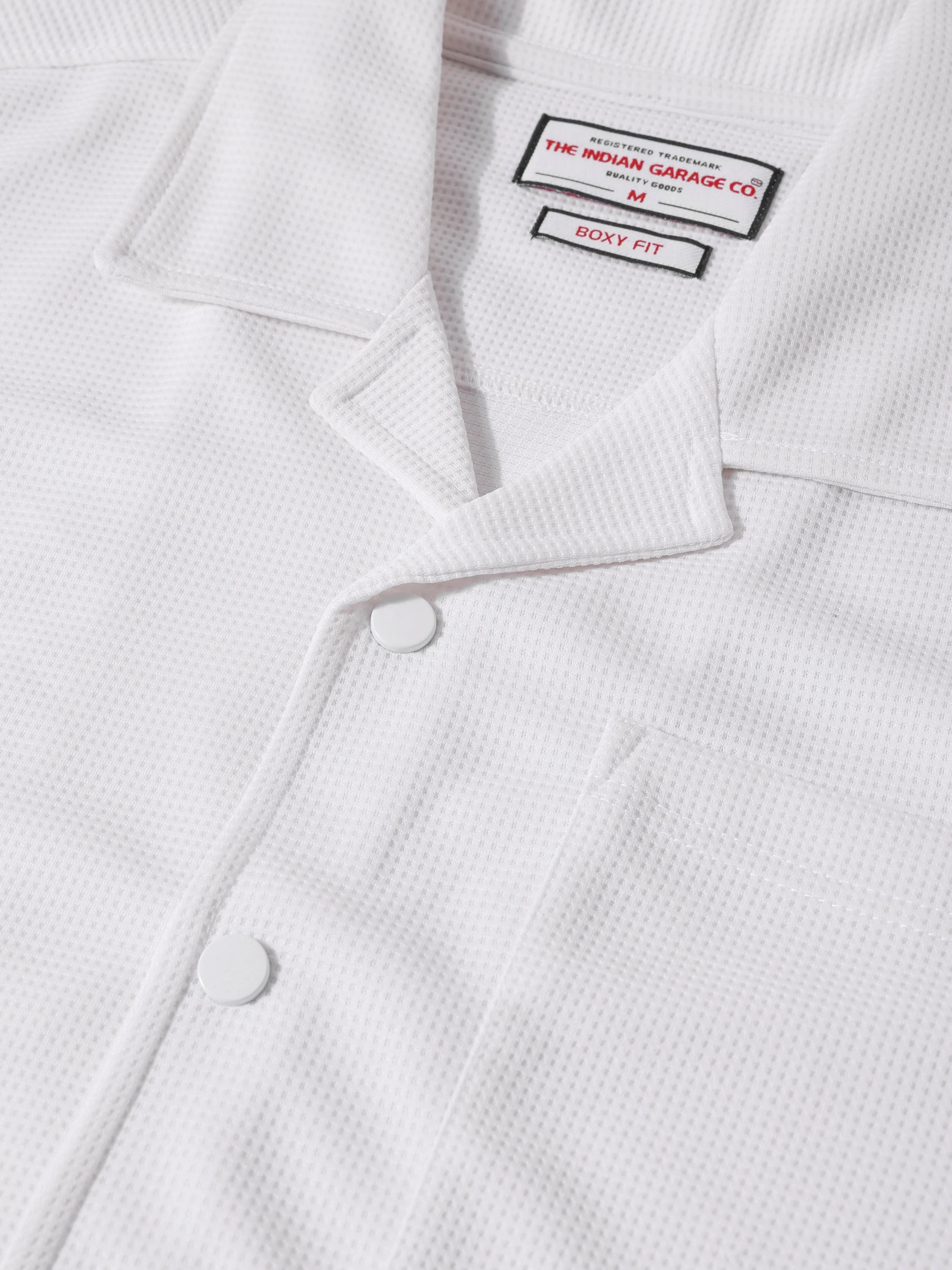 Men's White Boxy Fit Textured Utility Shirt - Image 5