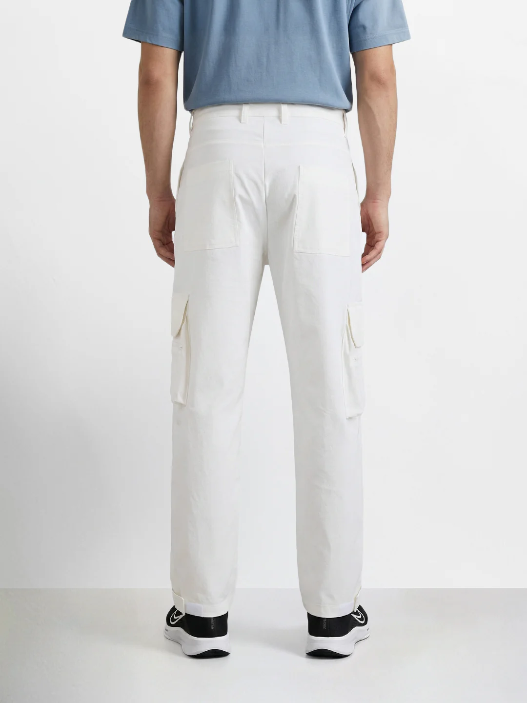 Men's White Loose Fit Solid Utility Cargo - Image 4