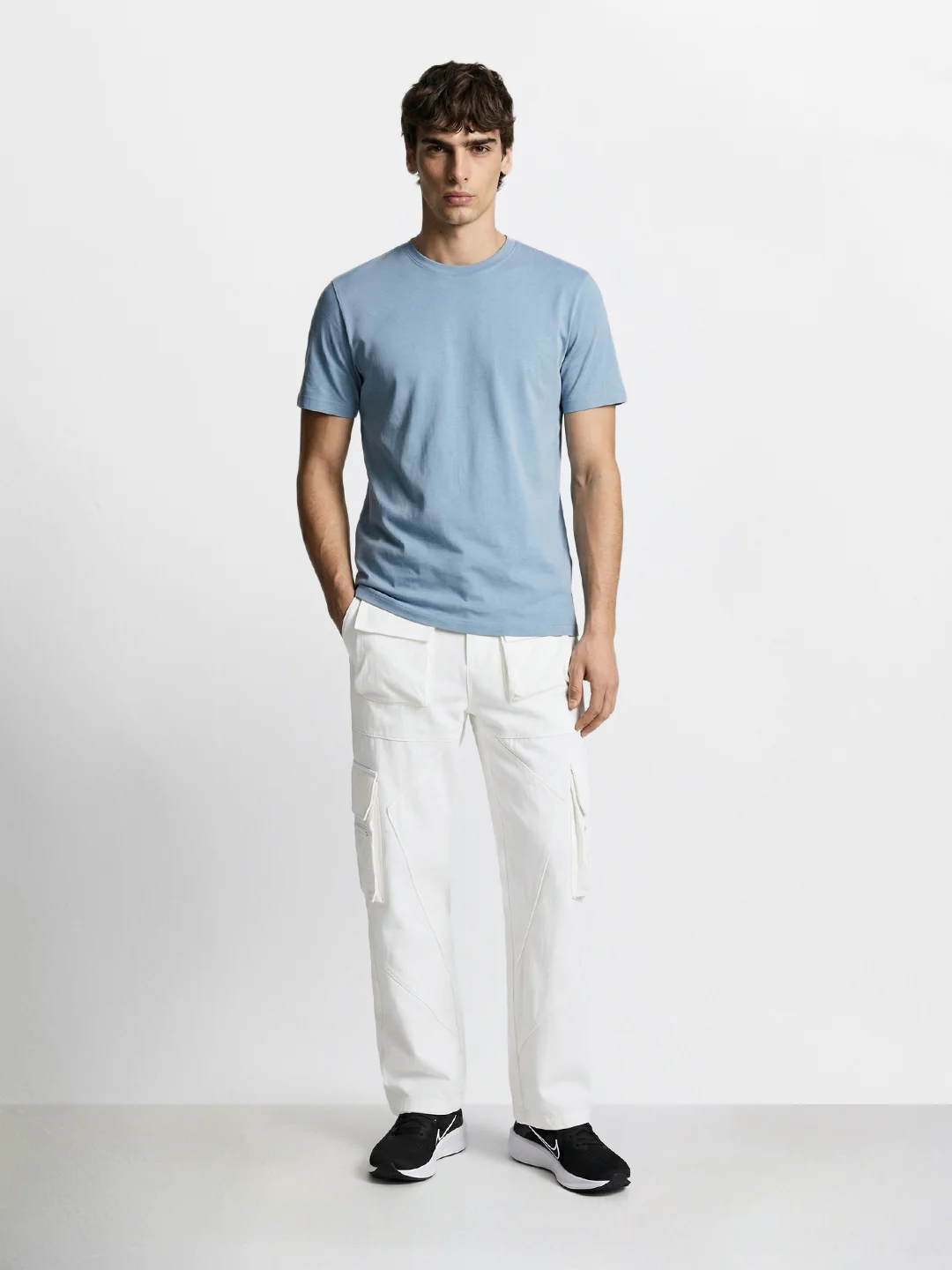 Men's White Loose Fit Solid Utility Cargo - Image 5