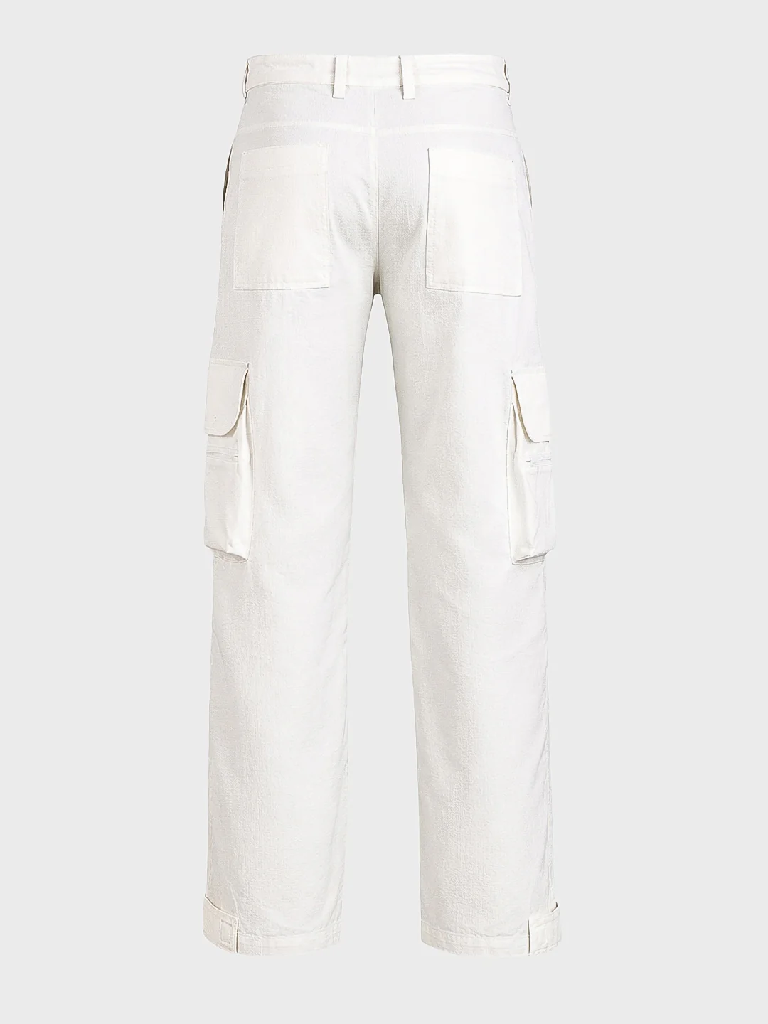Men's White Loose Fit Solid Utility Cargo - Image 7