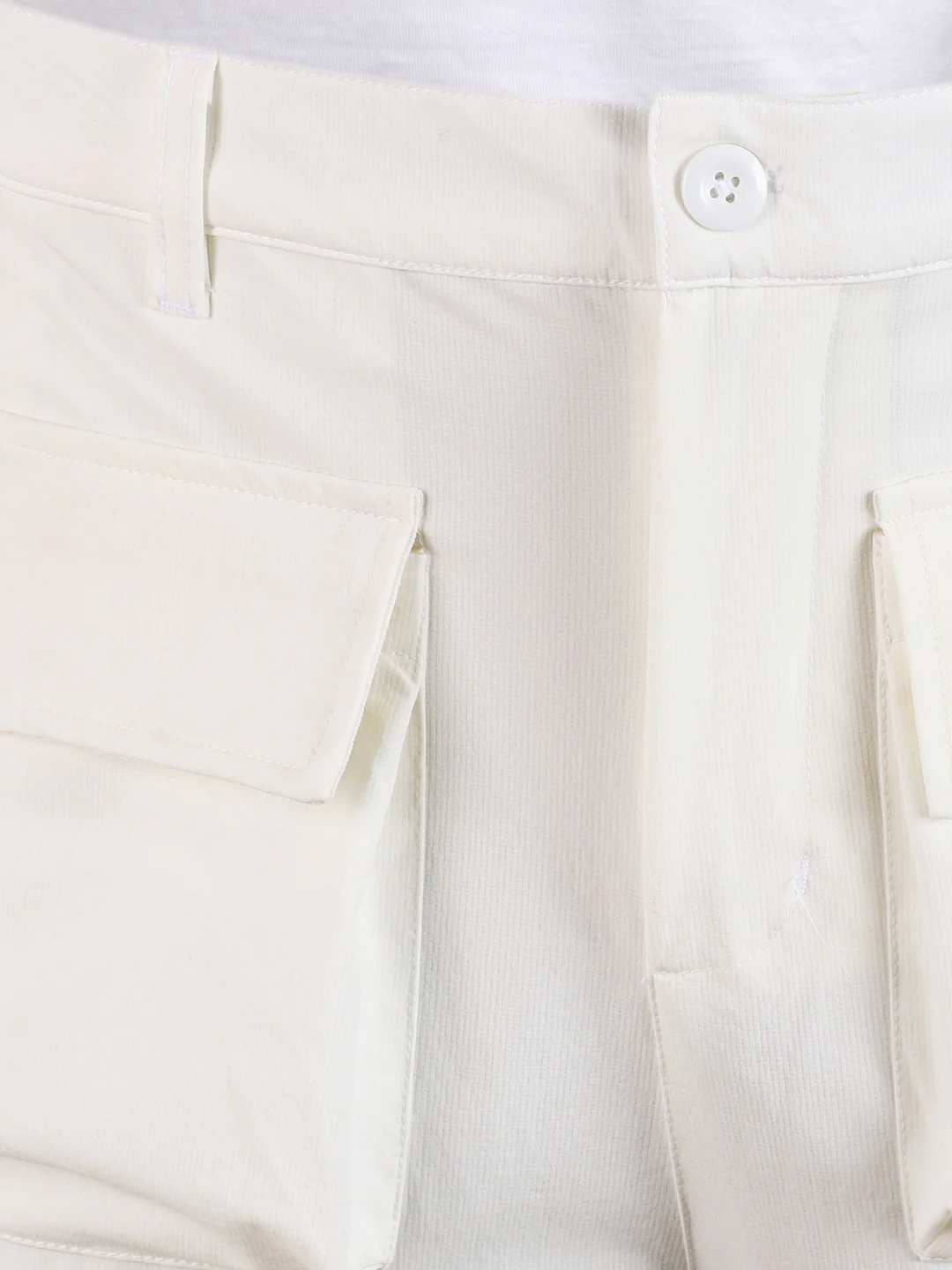 Men's White Loose Fit Solid Utility Cargo - Image 8