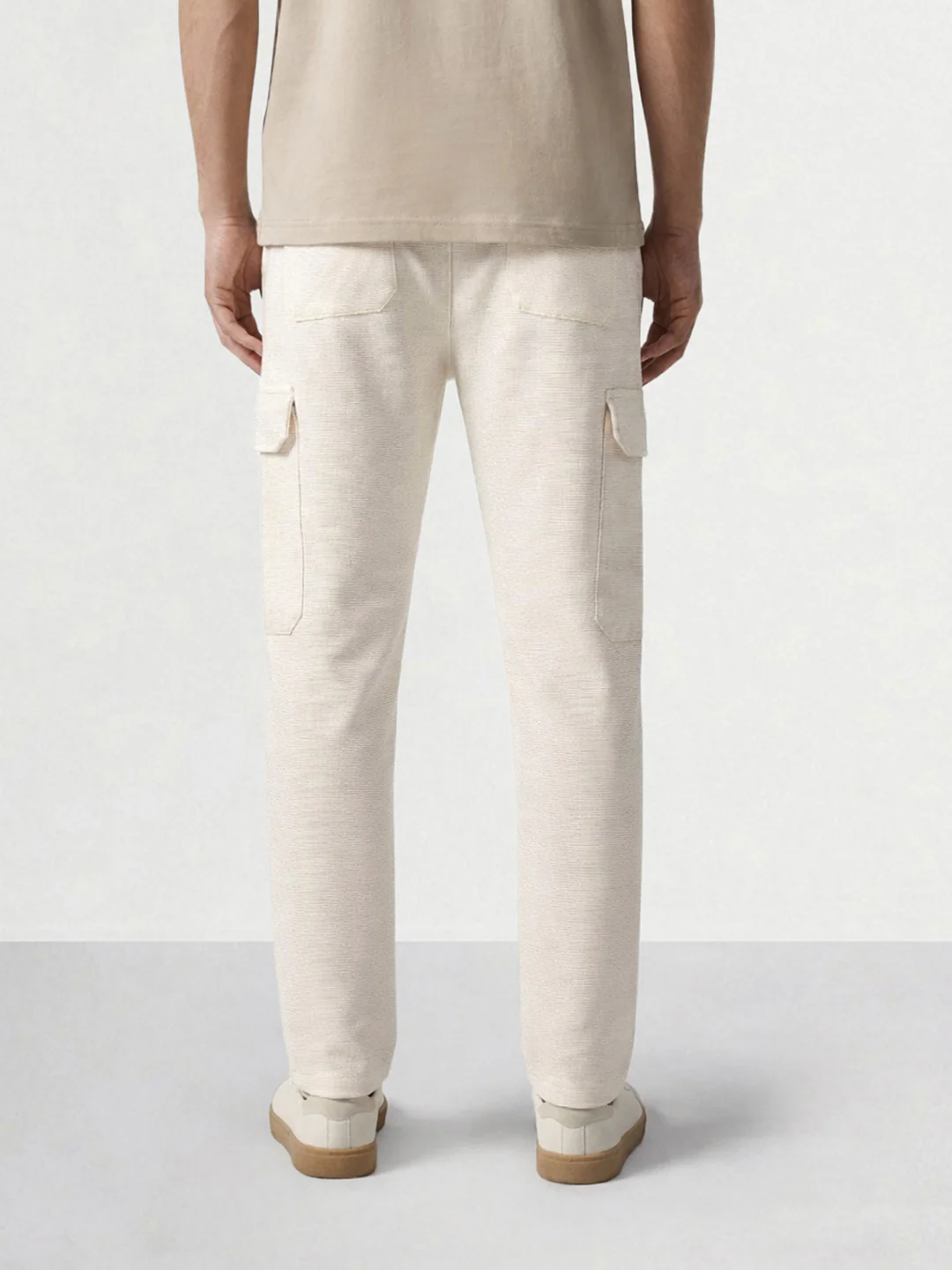 Men's White Loose Fit Textured Casual Joggers - Image 2
