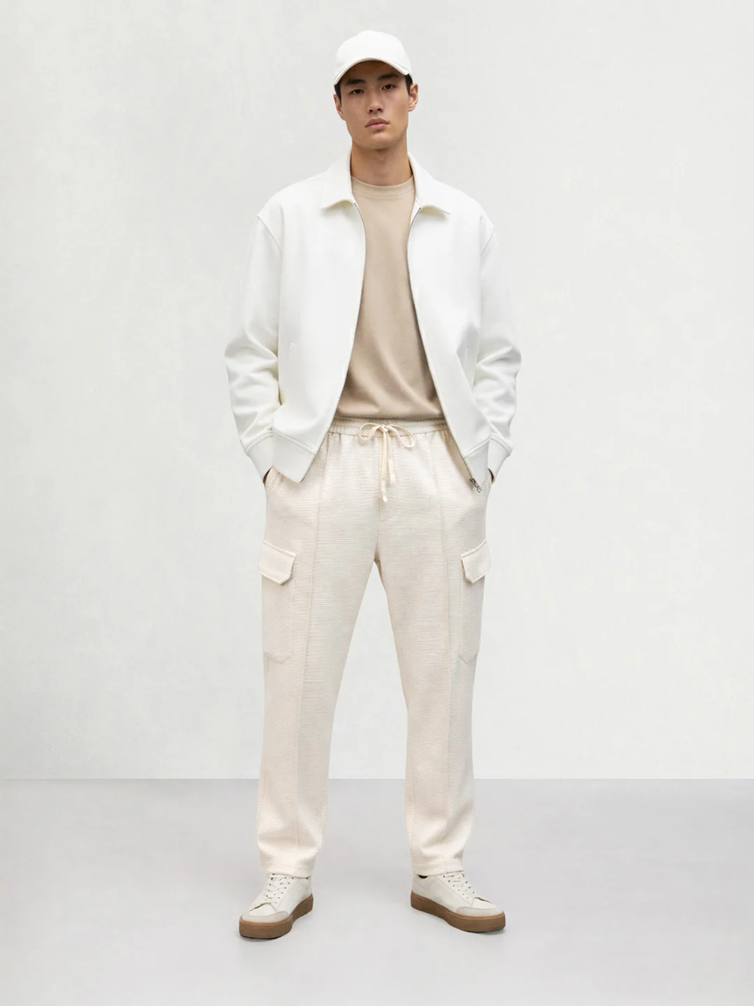 Men's White Loose Fit Textured Casual Joggers - Image 3