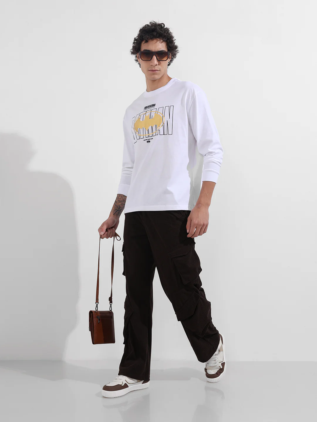 Men's White Oversized Fit Character Batman Character T-Shirt - Image 2