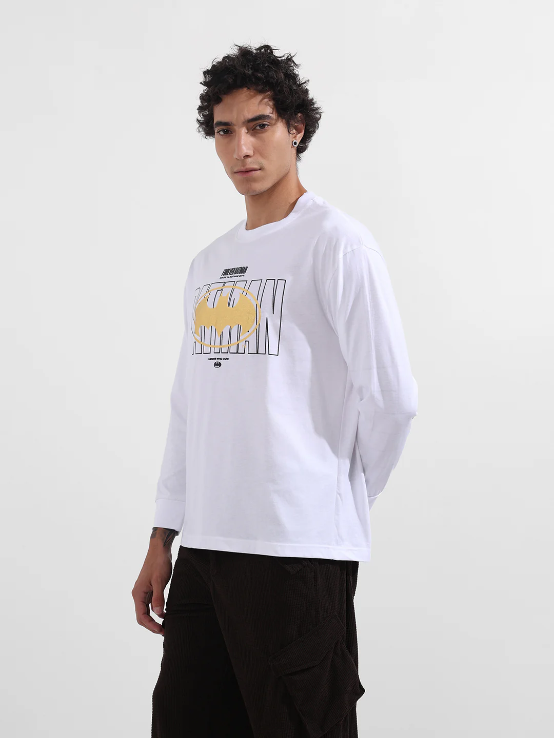 Men's White Oversized Fit Character Batman Character T-Shirt - Image 3