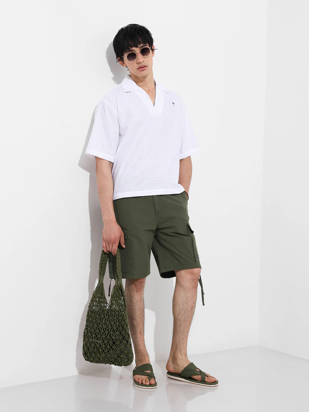 Men's White Oversized Fit Resort Wear Textured Shirt - Image 2