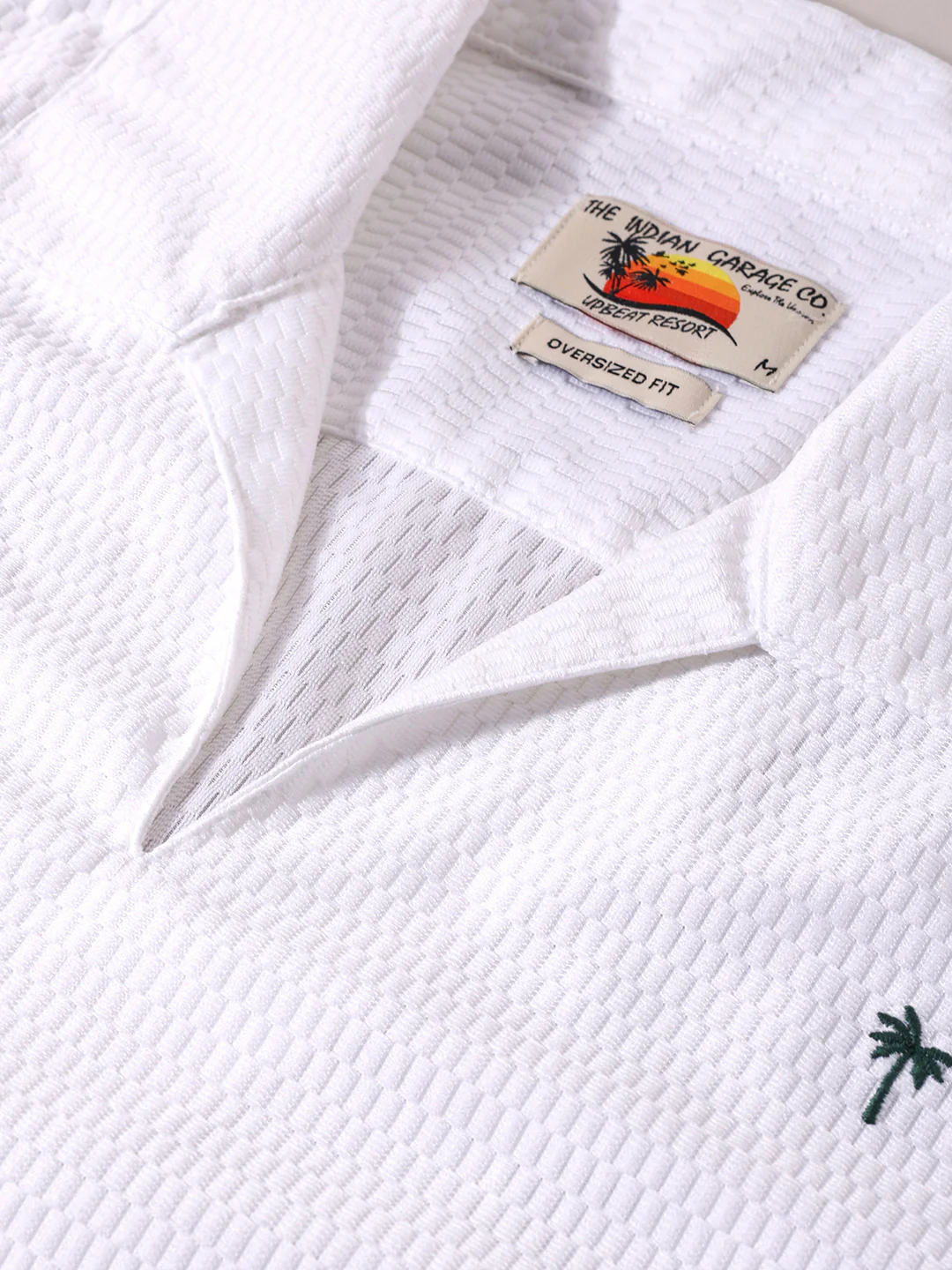 Men's White Oversized Fit Resort Wear Textured Shirt - Image 6