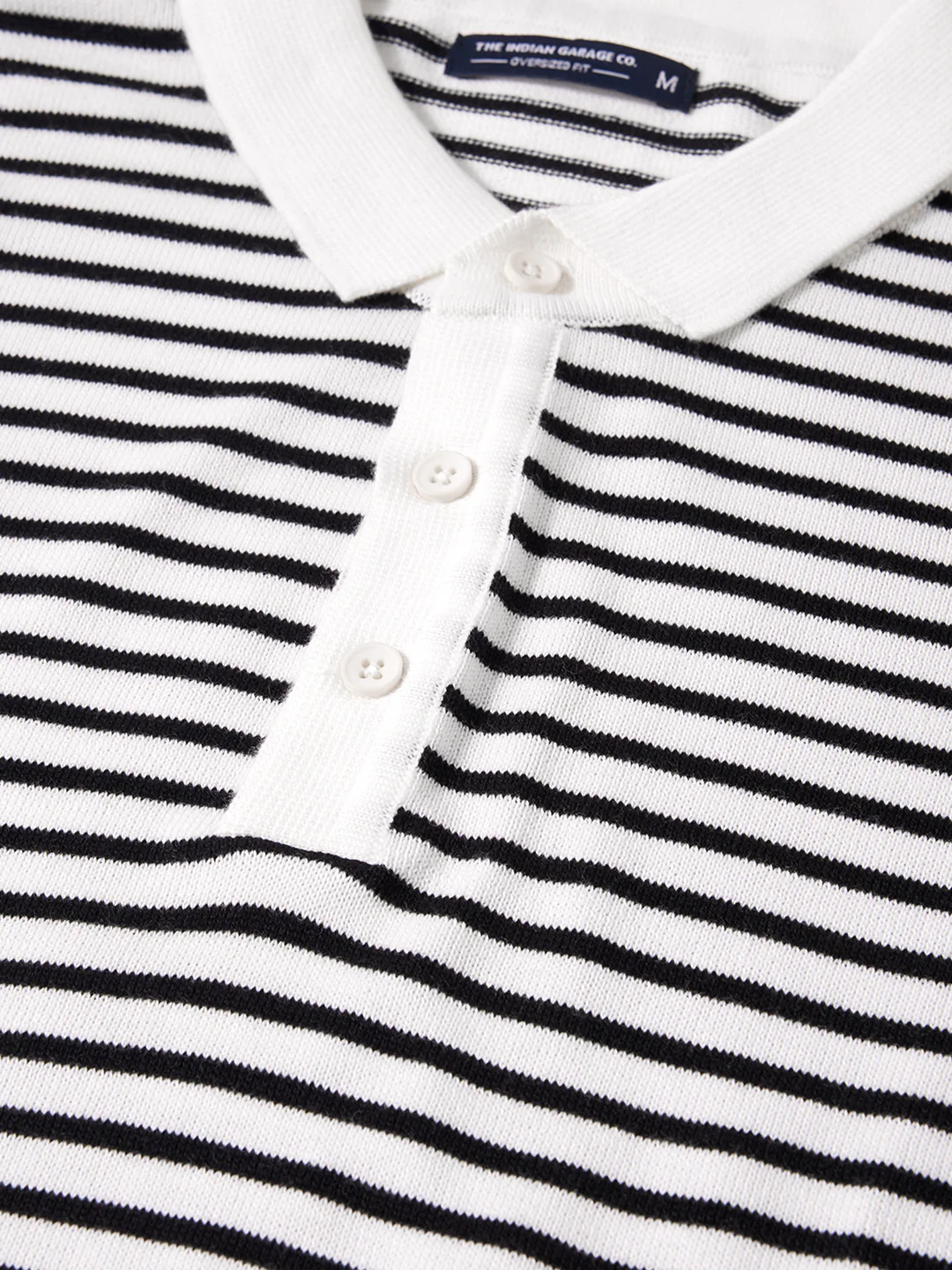 Men's White Oversized Fit Striped Flat Knit T-Shirt - Image 6