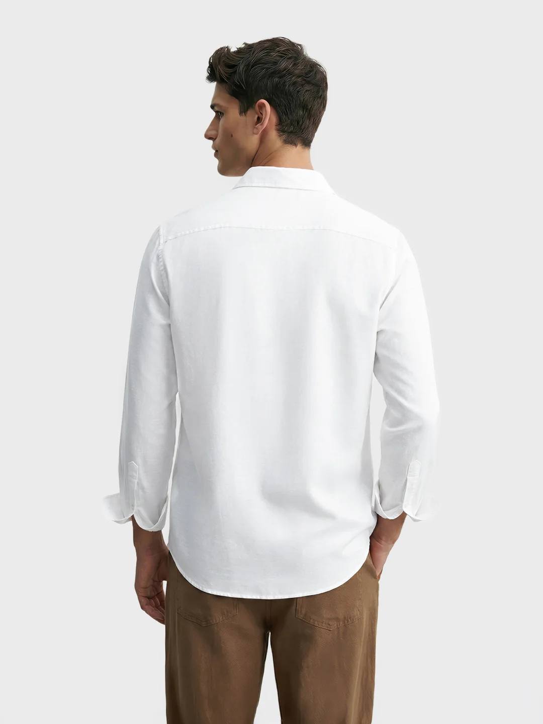 Men's White Regular Fit Casual Solid Shirt - Image 2