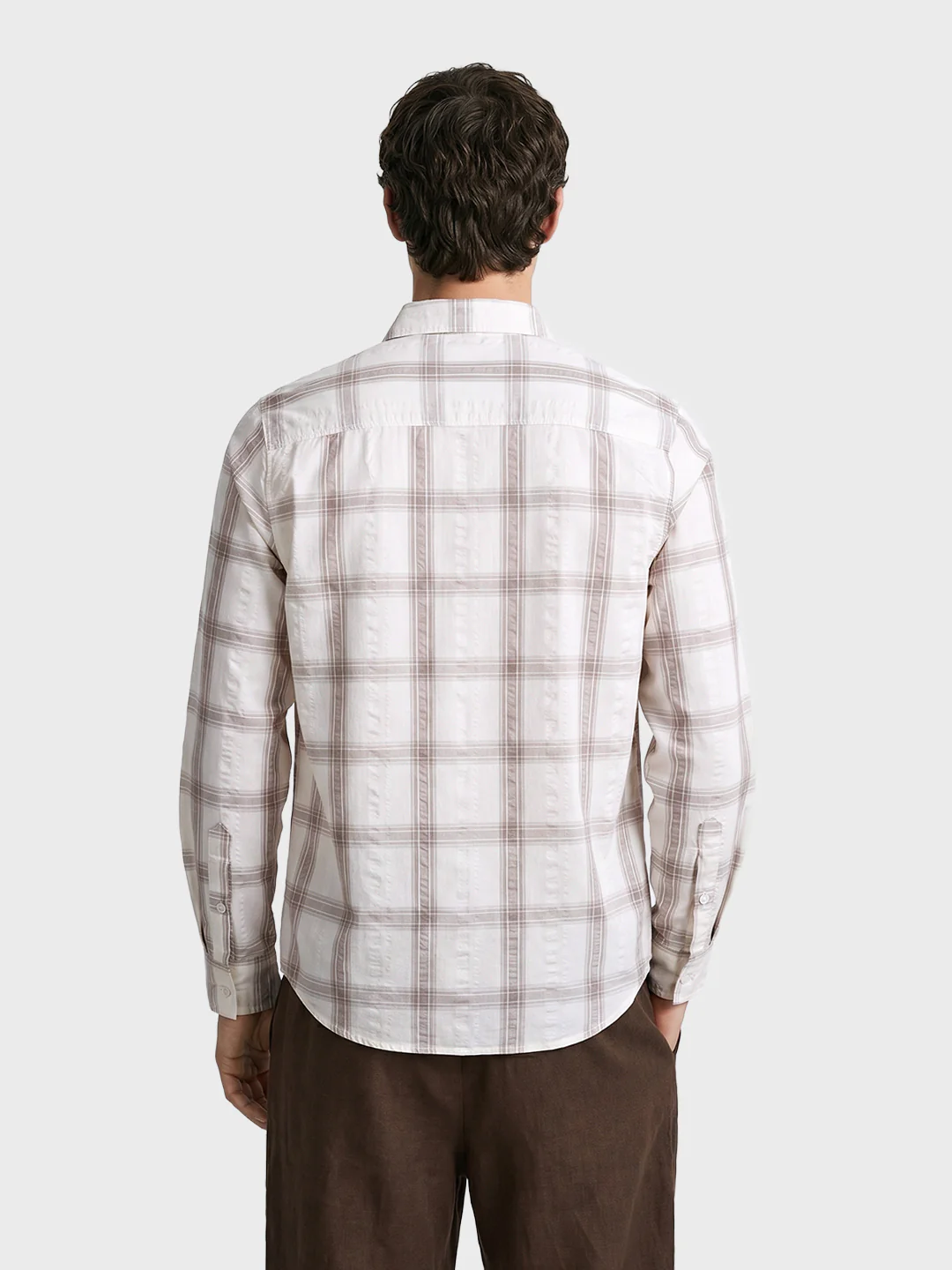 Men's Khaki Regular Fit Checkered Casual Shirt - Image 4