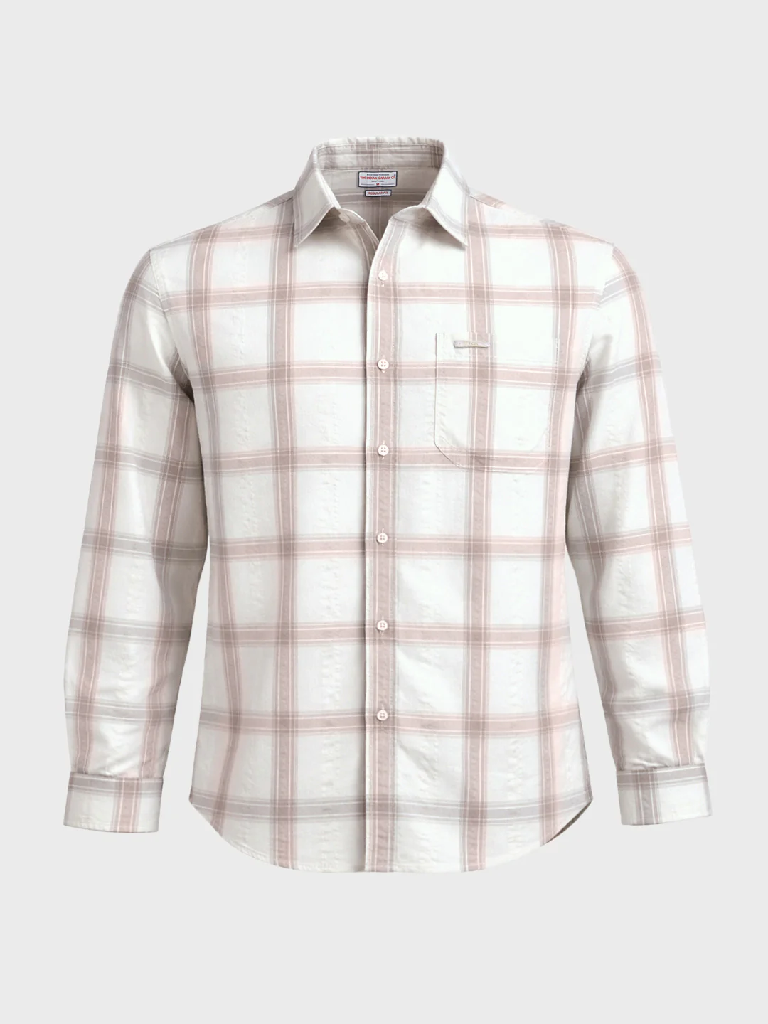 Men's Khaki Regular Fit Checkered Casual Shirt - Image 5