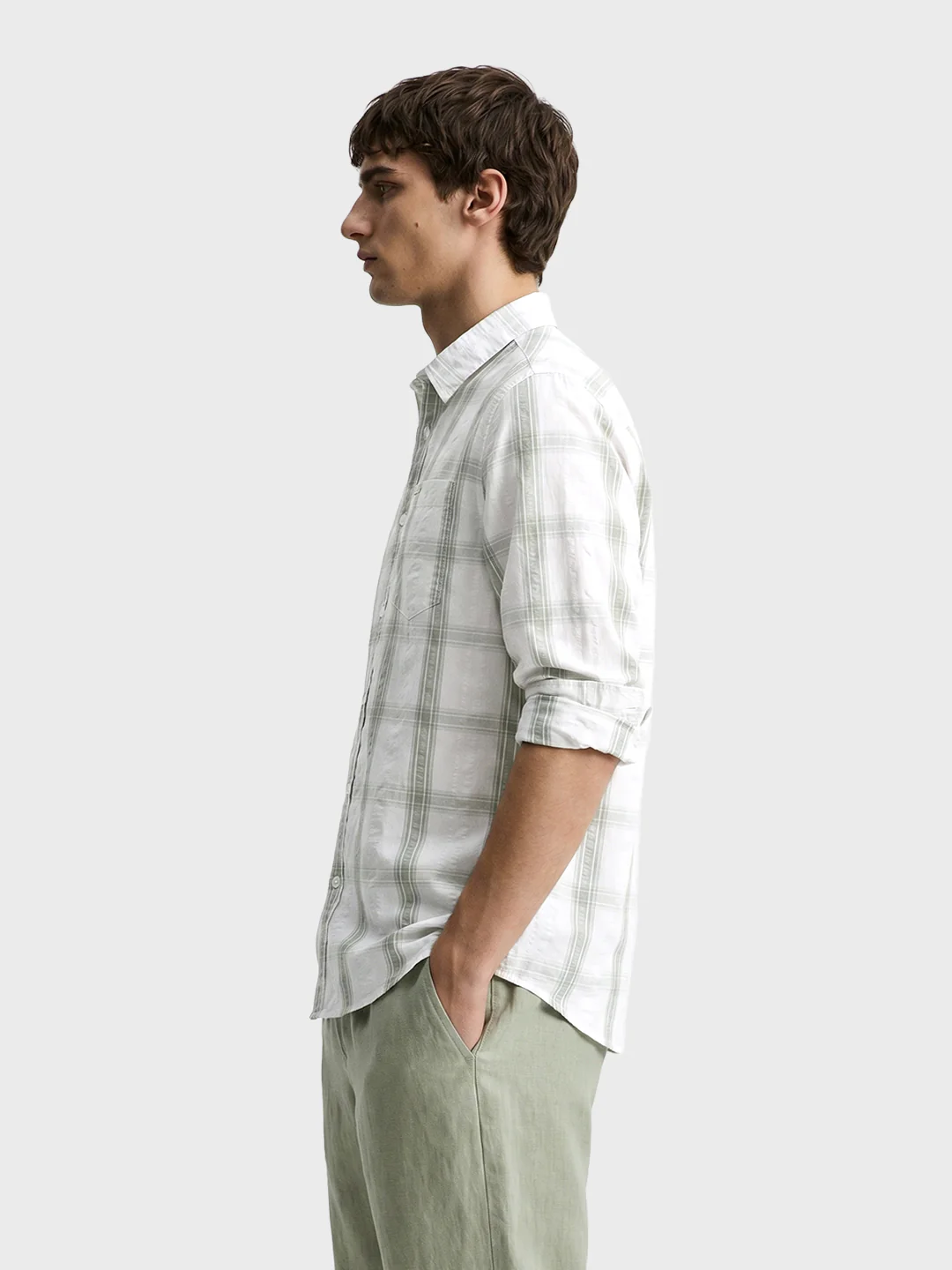 Men's Green Regular Fit Checkered Casual Shirt - Image 3