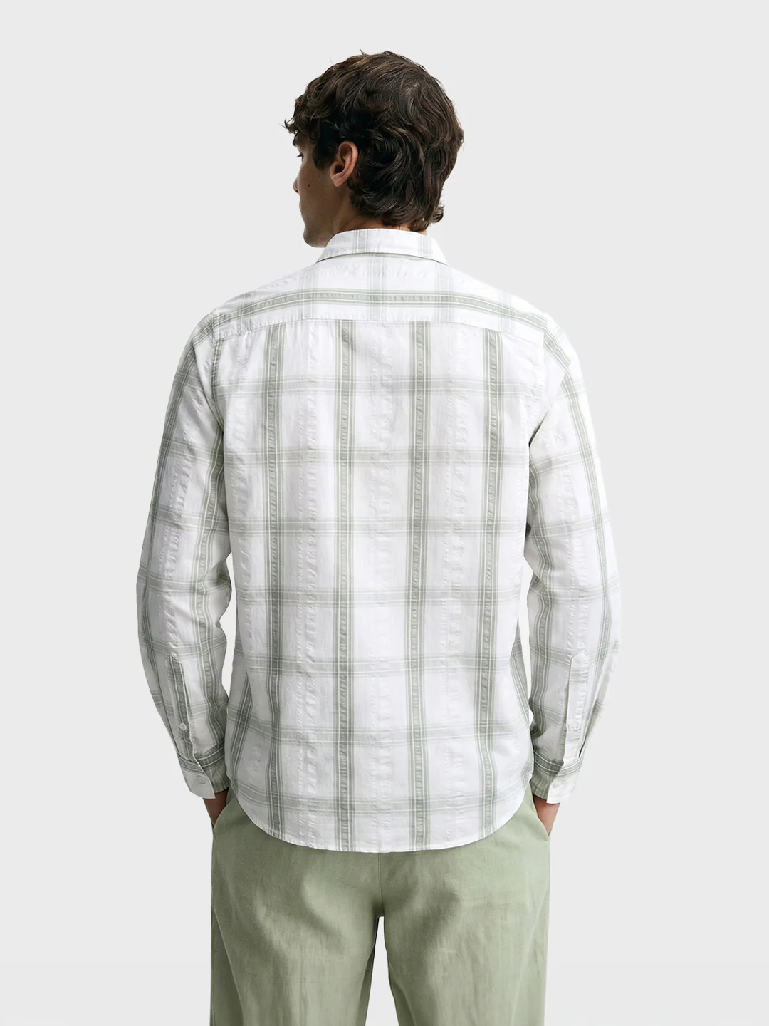Men's Green Regular Fit Checkered Casual Shirt - Image 4