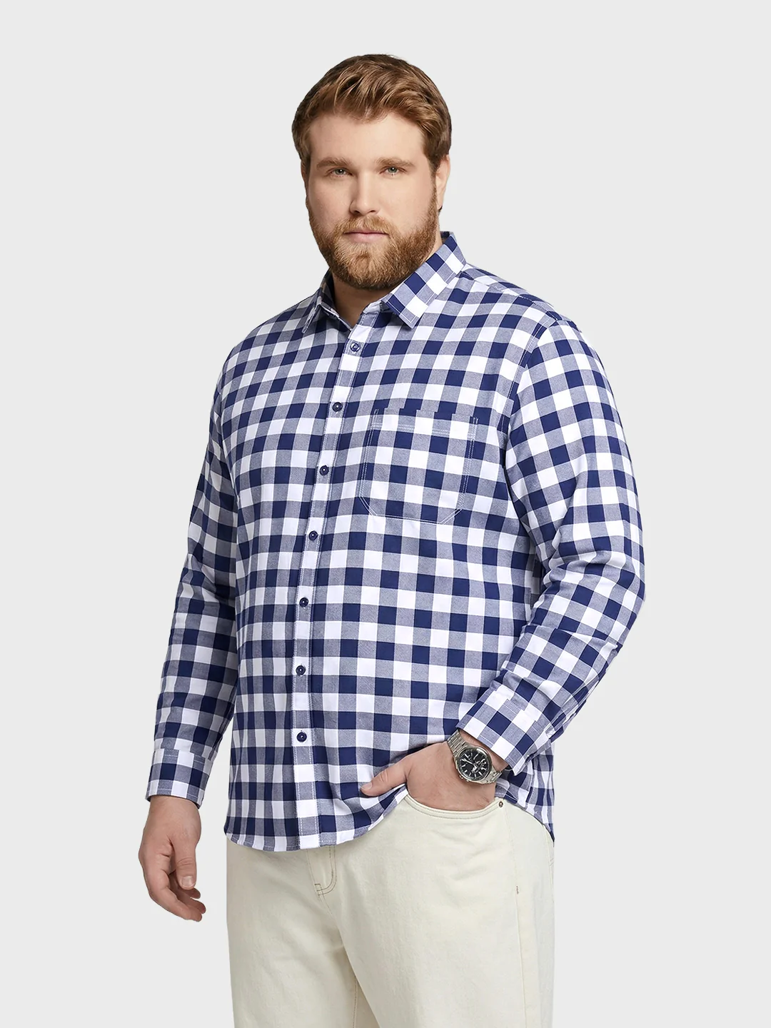 Men's White Regular Fit Checkered Casual Shirt - Image 2