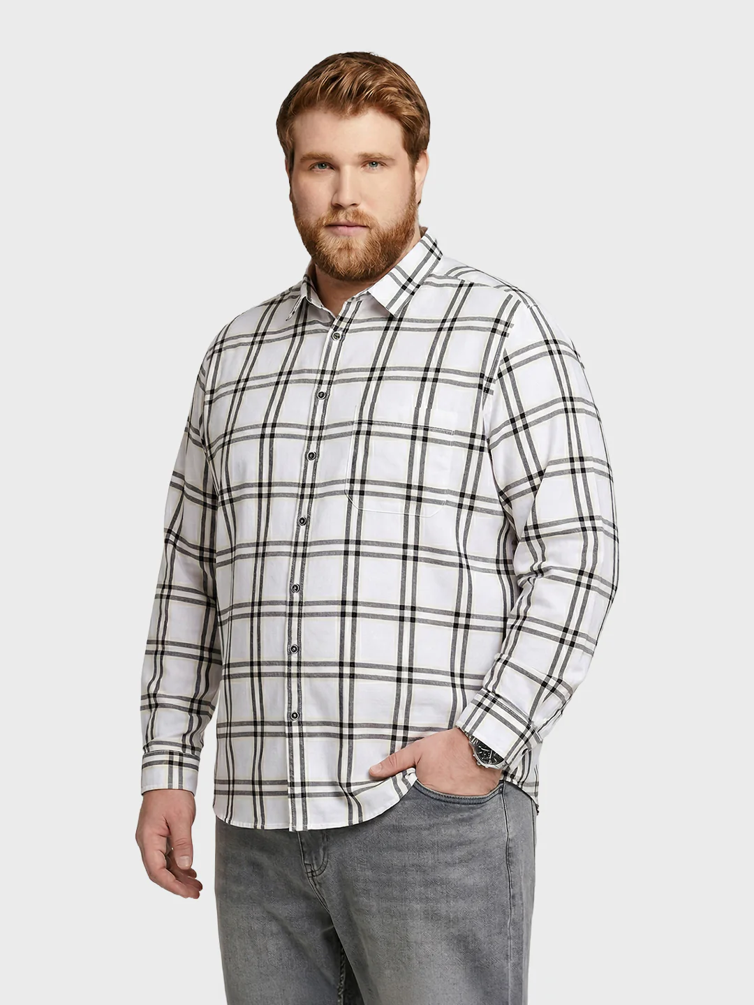 Men's White Regular Fit Checkered Casual Shirt - Image 2