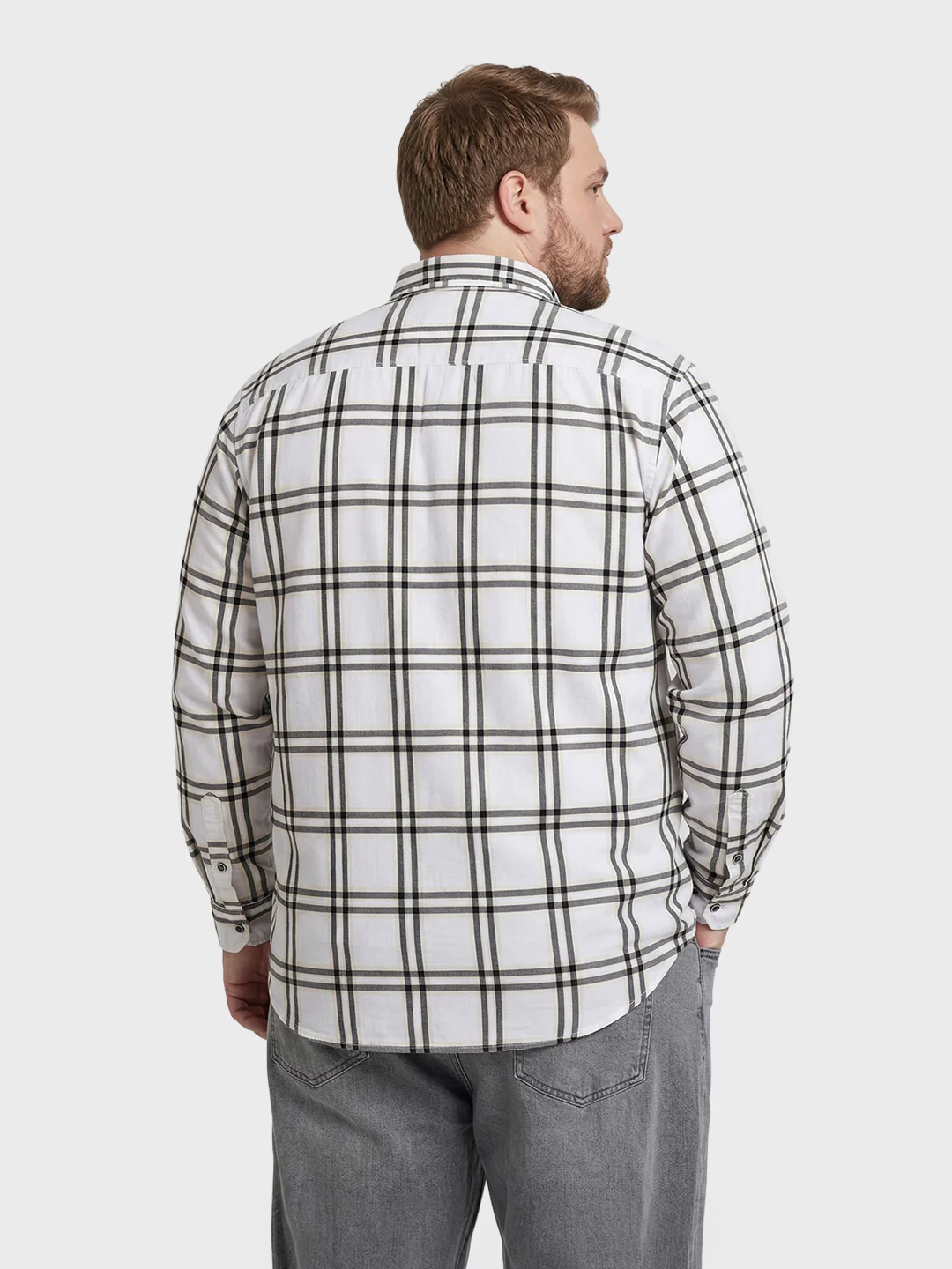 Men's White Regular Fit Checkered Casual Shirt - Image 3