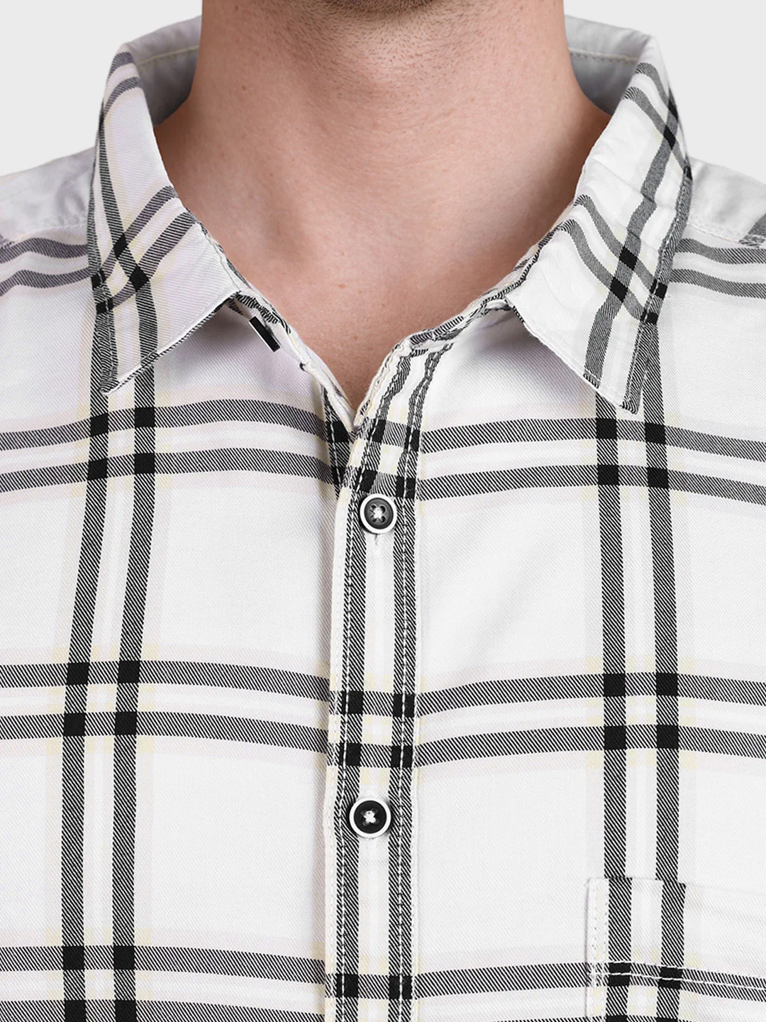 Men's White Regular Fit Checkered Casual Shirt - Image 6