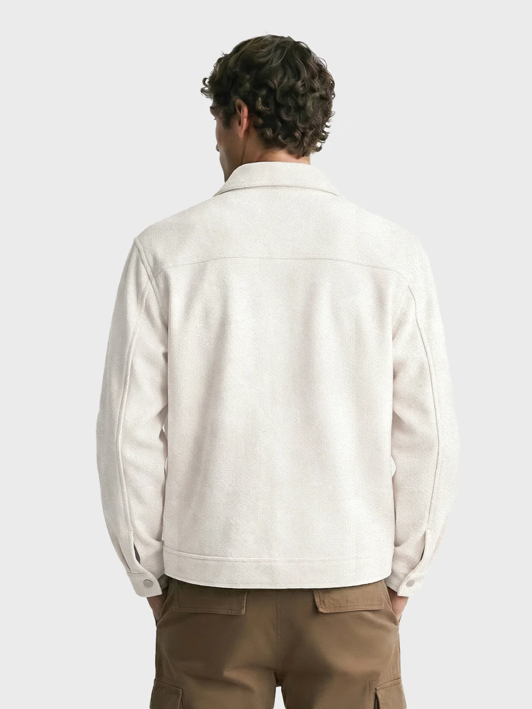 Men's White Regular Fit Solid Casual Jacket - Image 2