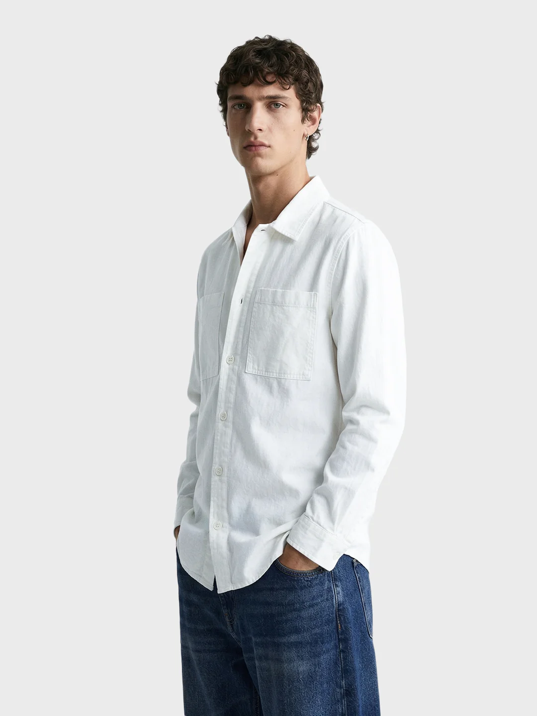 Men's White Regular Fit Solid Casual Shirt - Image 4