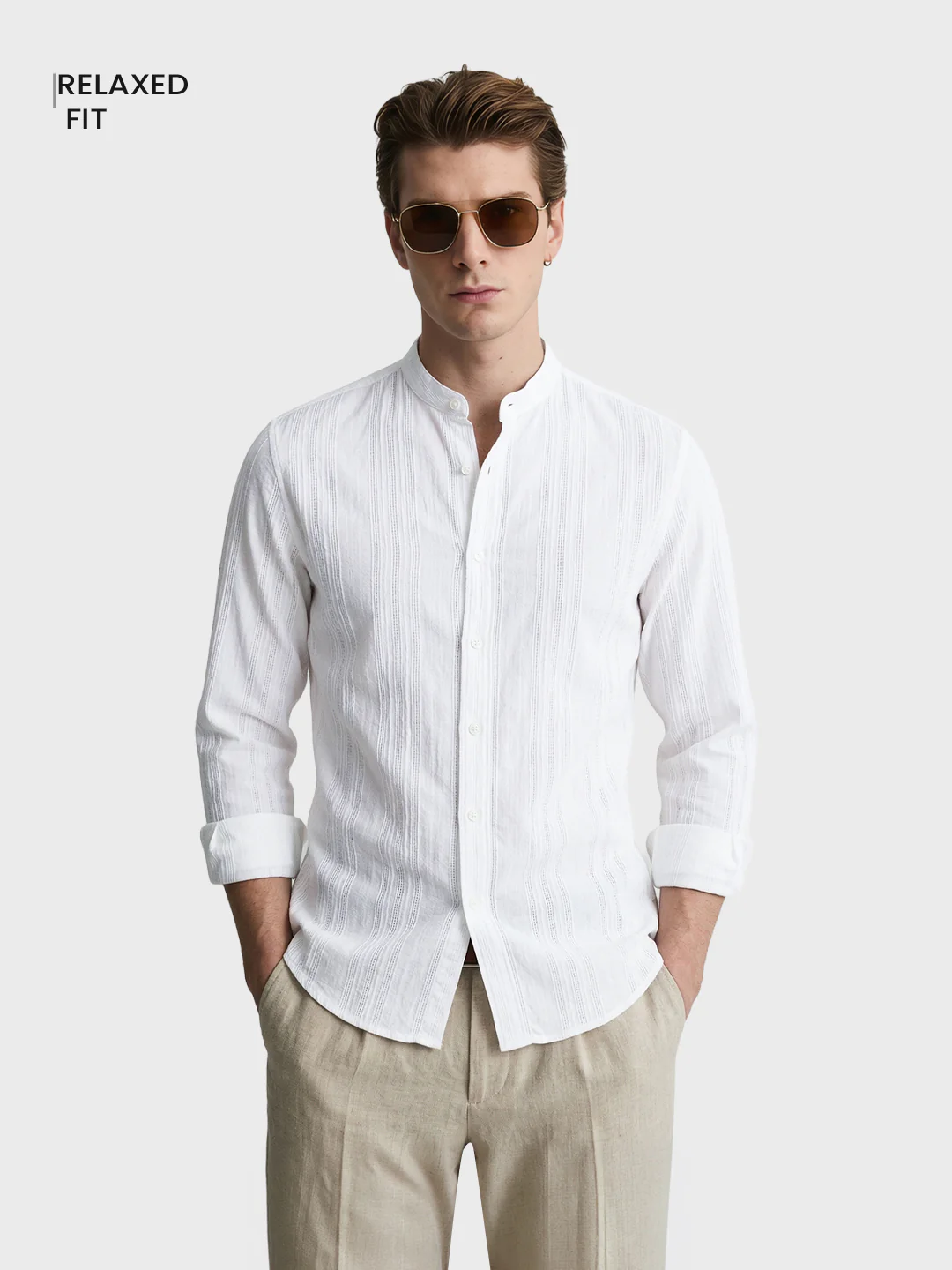 Men's White Regular Fit Solid Casual Shirt - Image 2