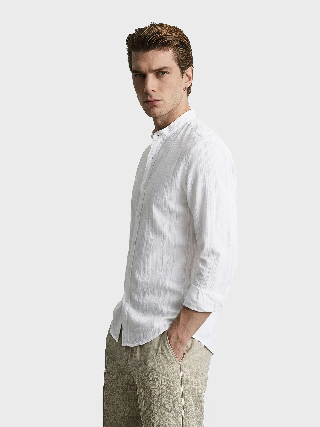 Men's White Regular Fit Solid Casual Shirt - Image 4