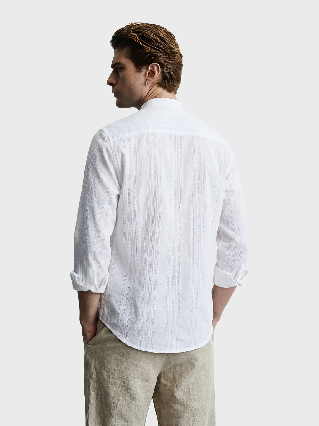 Men's White Regular Fit Solid Casual Shirt - Image 5