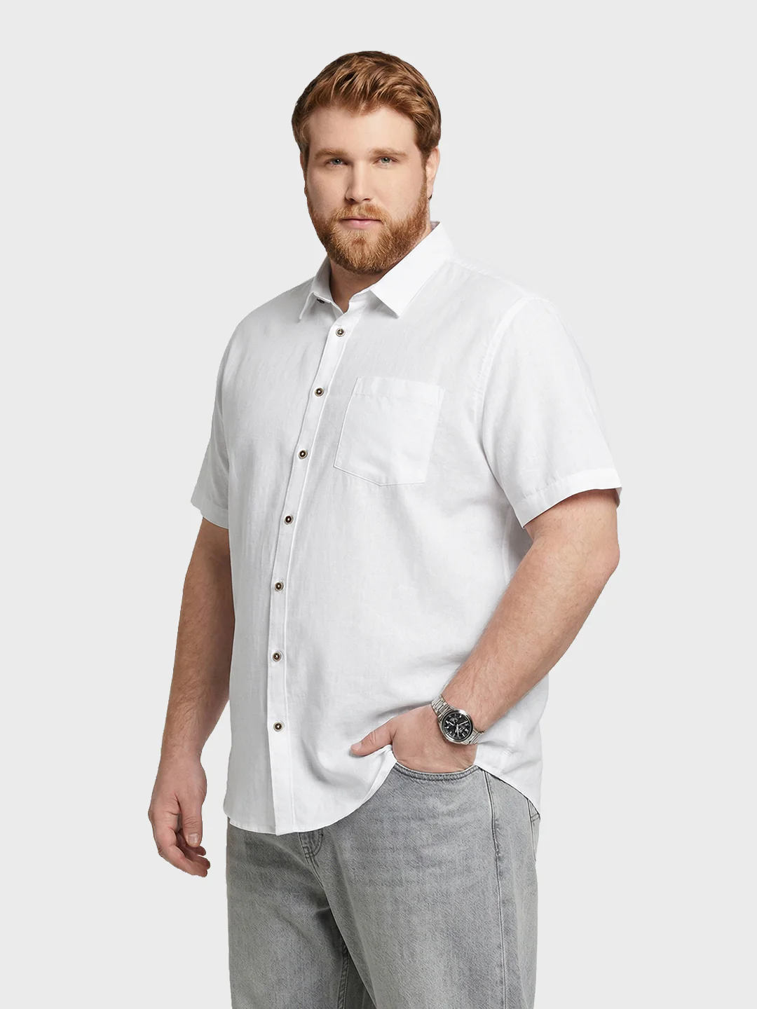 Men's White Regular Fit Solid Casual Shirt - Image 2