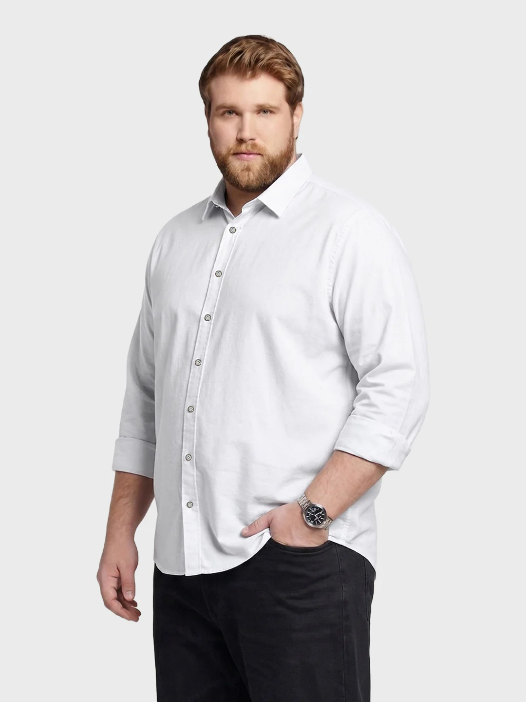 Men's White Regular Fit Solid Casual Shirt - Image 2