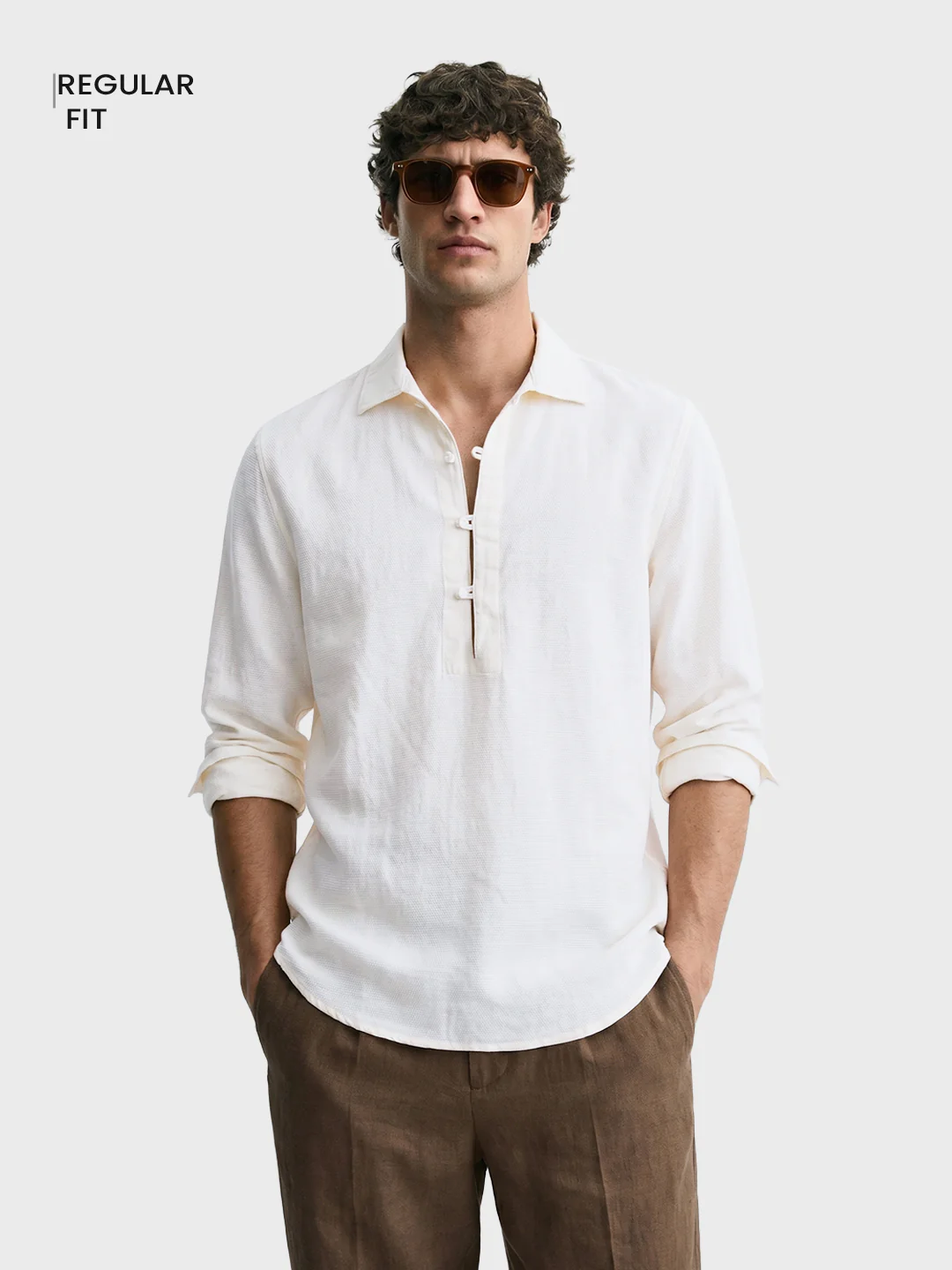 Men's White Regular Fit Solid Casual Shirts - Image 2