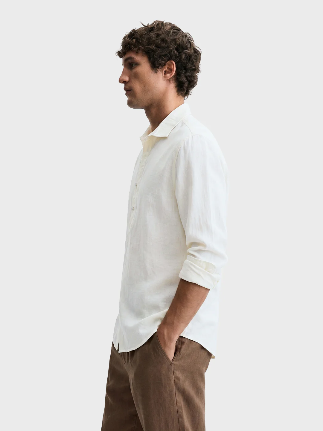 Men's White Regular Fit Solid Casual Shirts - Image 4