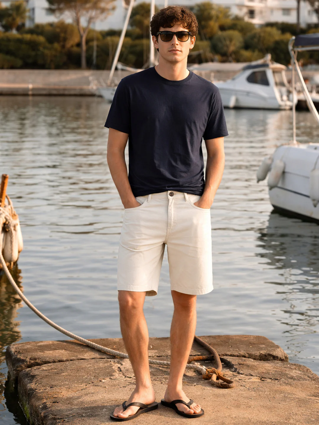 Men's White Regular Fit Solid Casual Shorts - Image 4