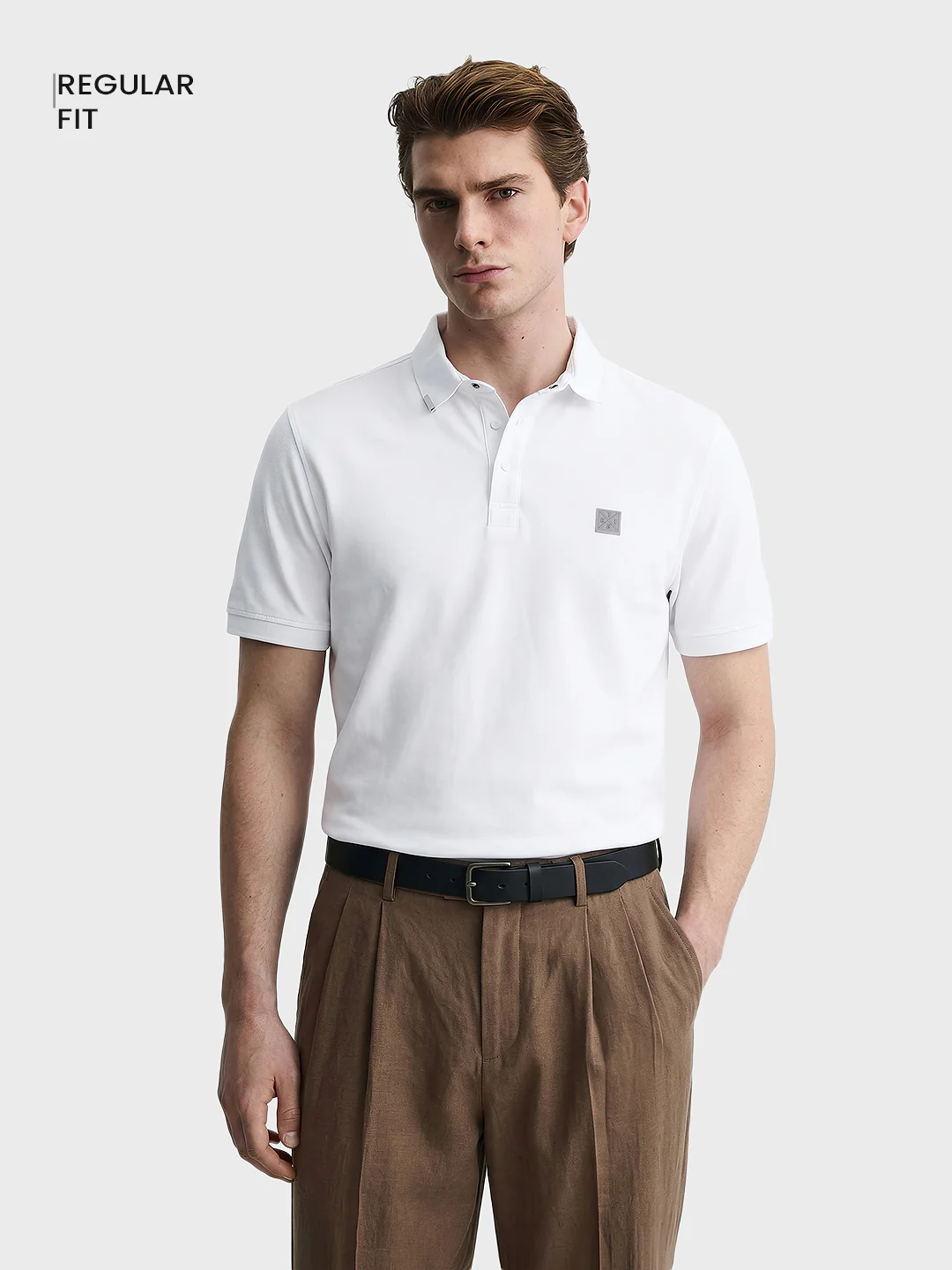 Men's White Regular Fit Solid Casual T-Shirts - Image 2