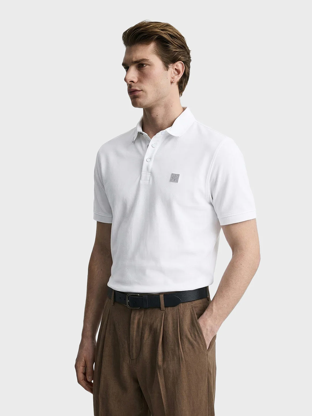 Men's White Regular Fit Solid Casual T-Shirts - Image 4