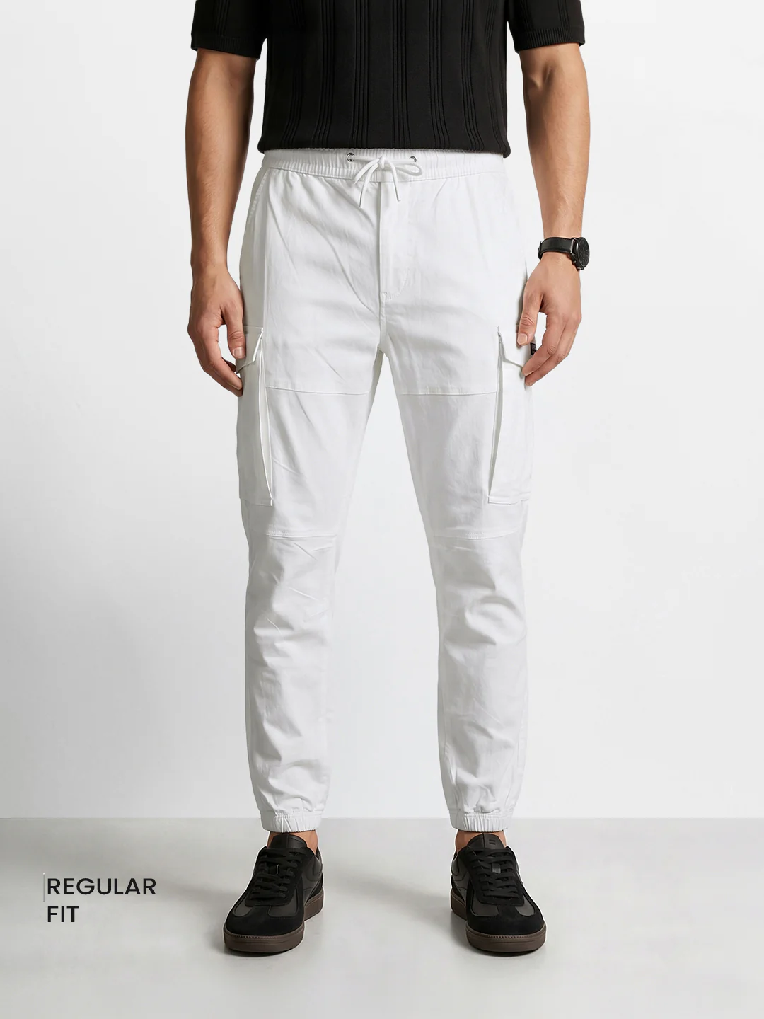Men's White Regular Fit Solid Utility Cargo - Image 2