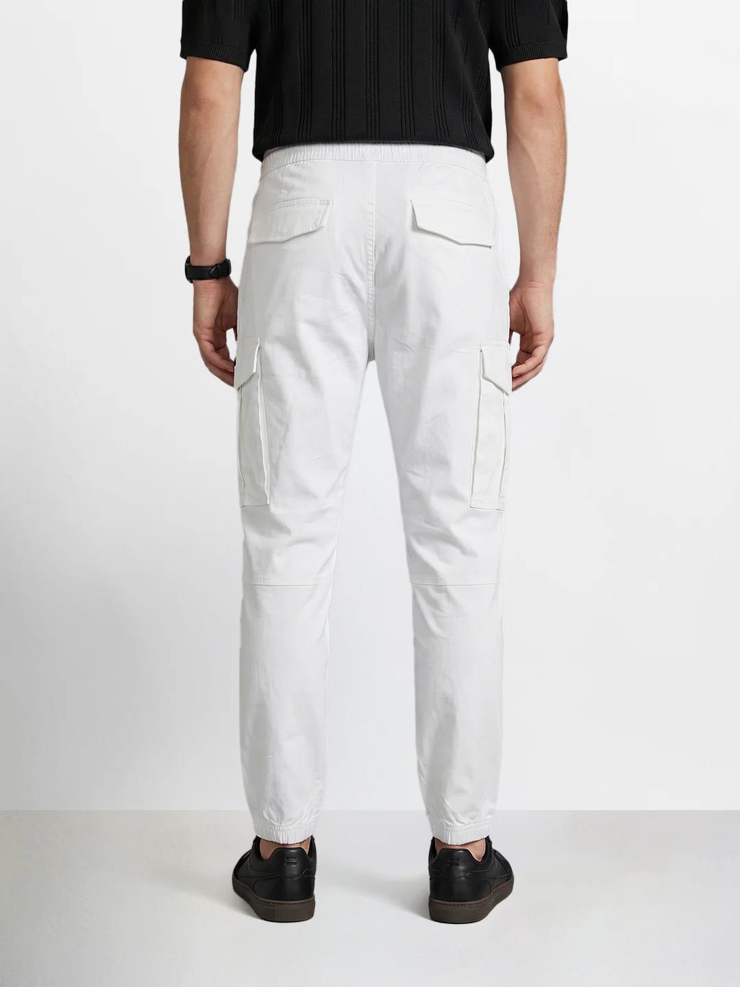 Men's White Regular Fit Solid Utility Cargo - Image 4