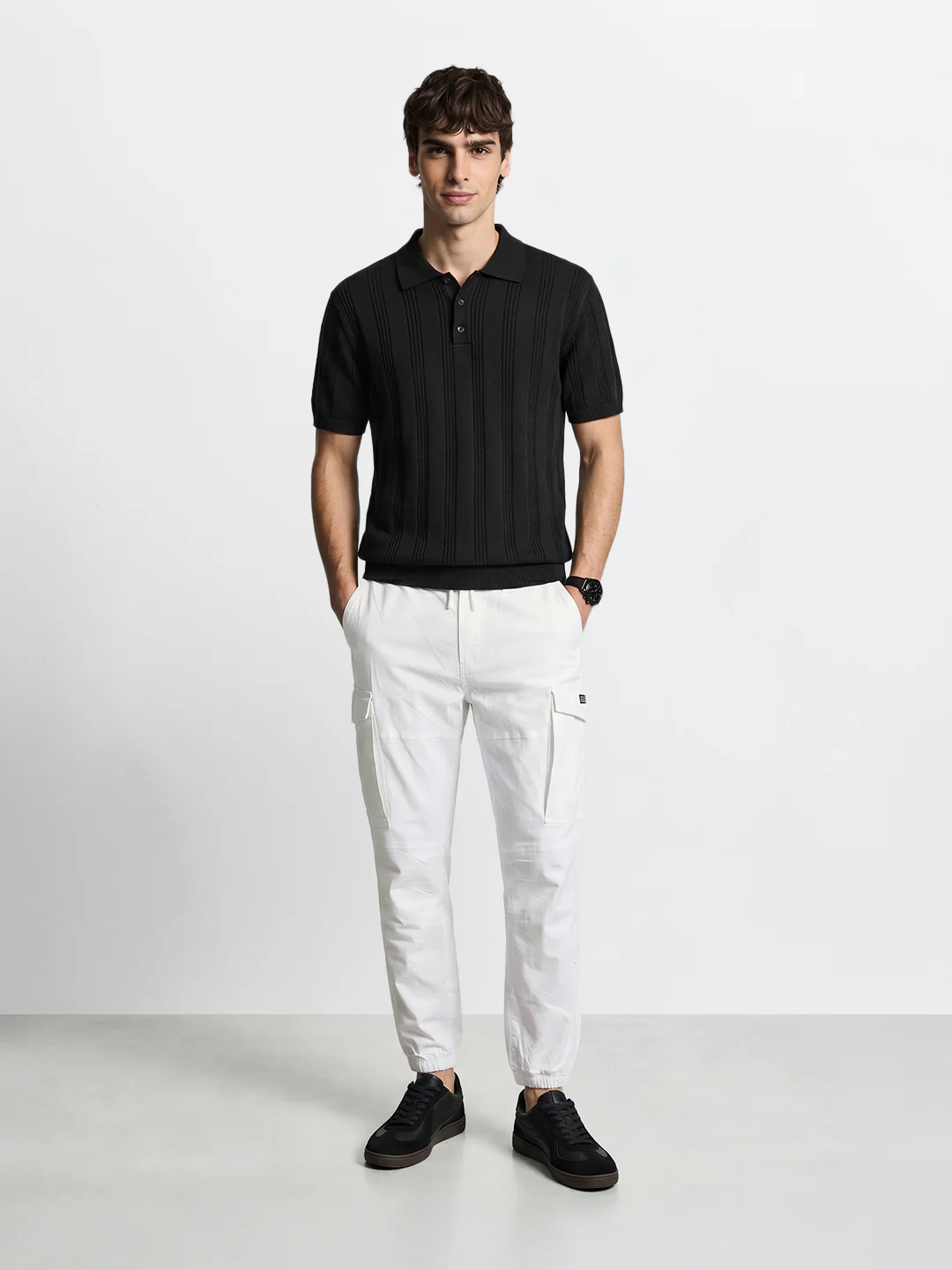 Men's White Regular Fit Solid Utility Cargo - Image 5