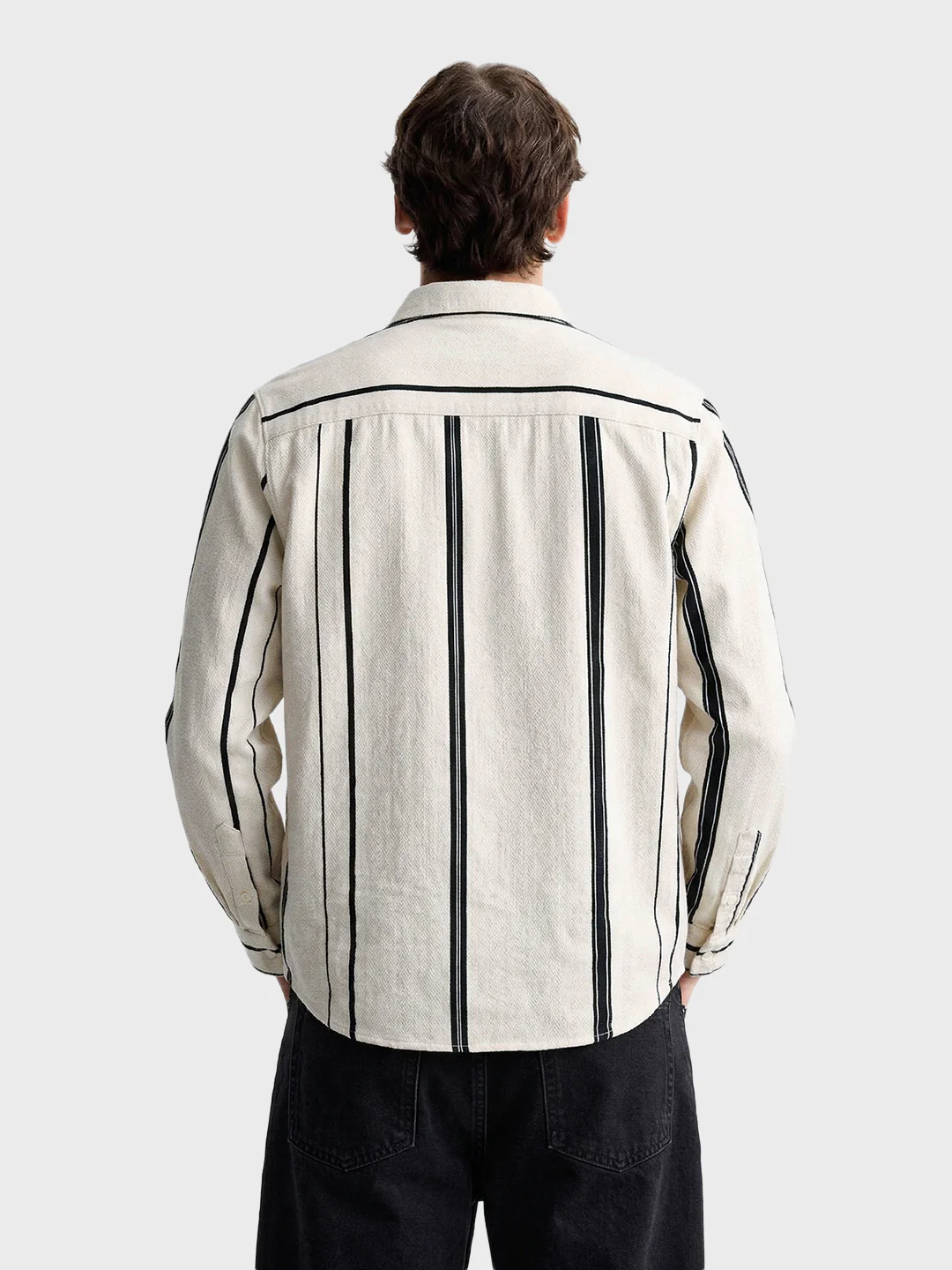 Men's White Regular Fit Striped Casual Shirt - Image 5