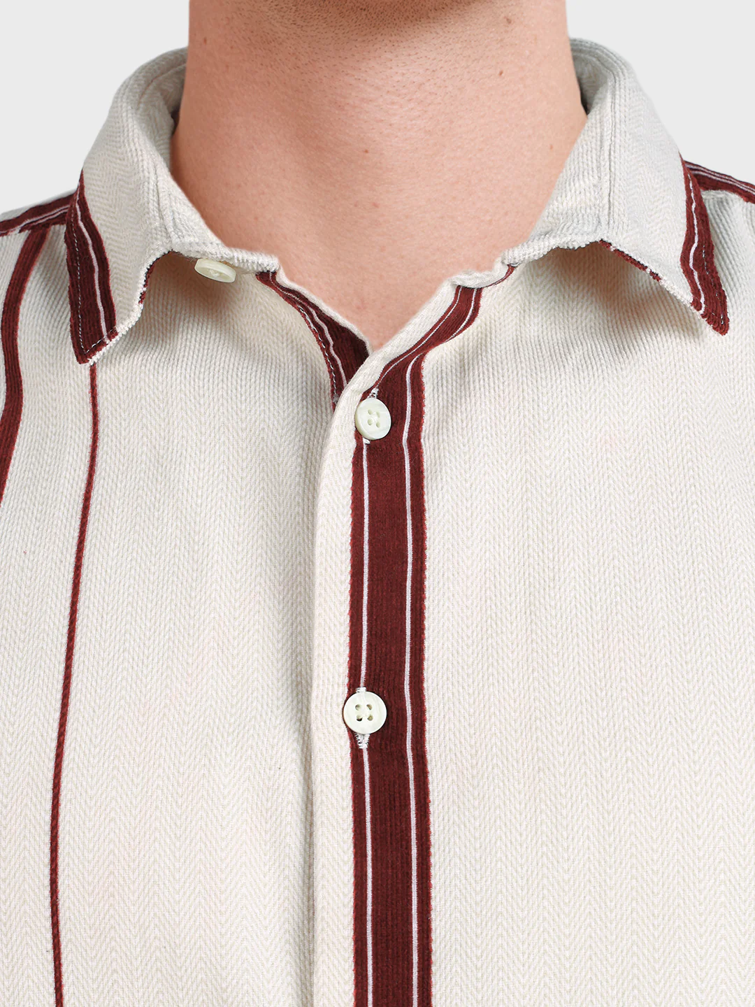 Men's White Regular Fit Striped Casual Shirt - Image 3