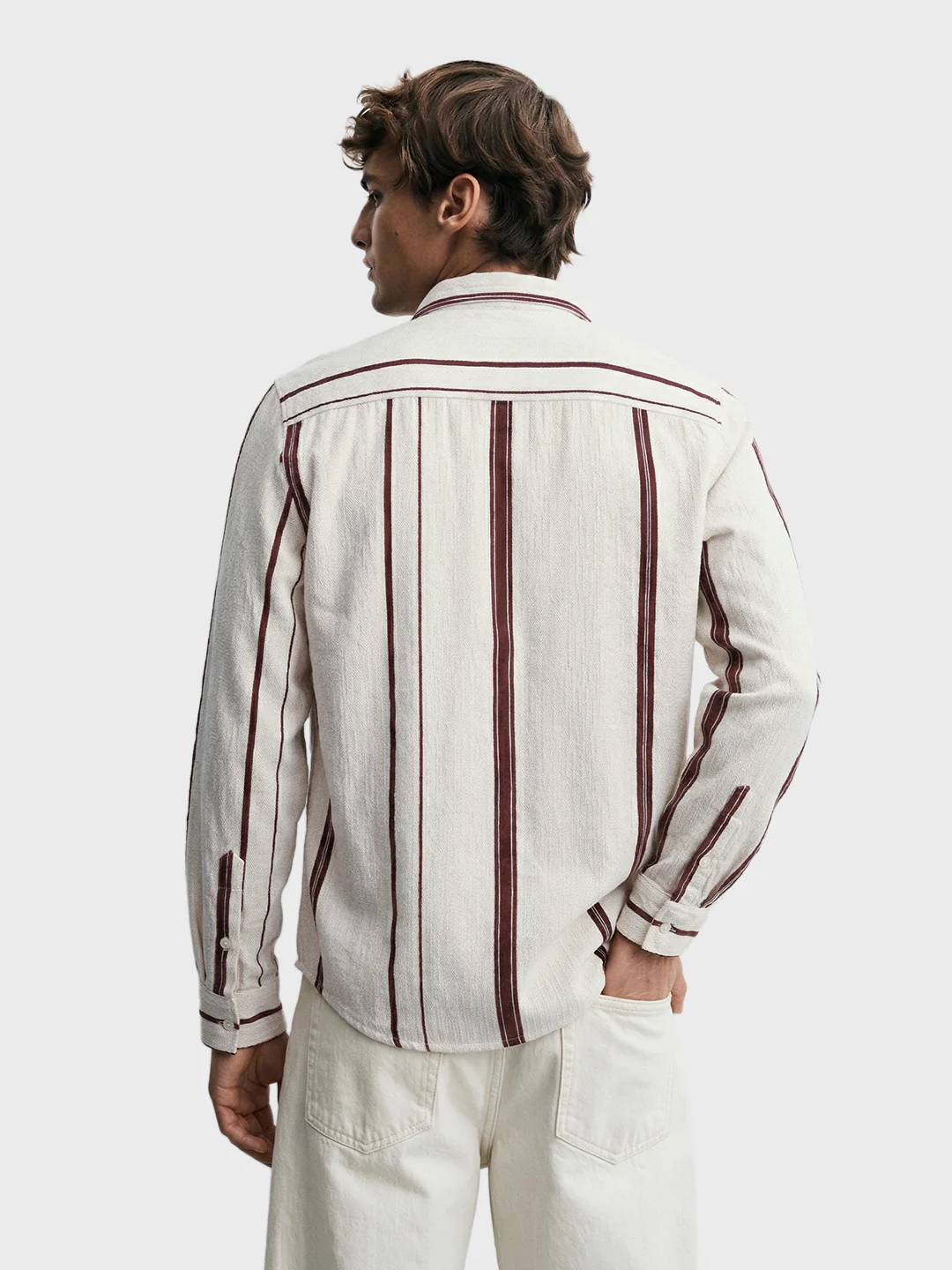 Men's White Regular Fit Striped Casual Shirt - Image 5