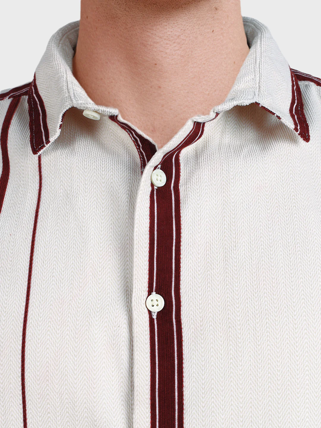Men's White Regular Fit Striped Casual Shirt - Image 3