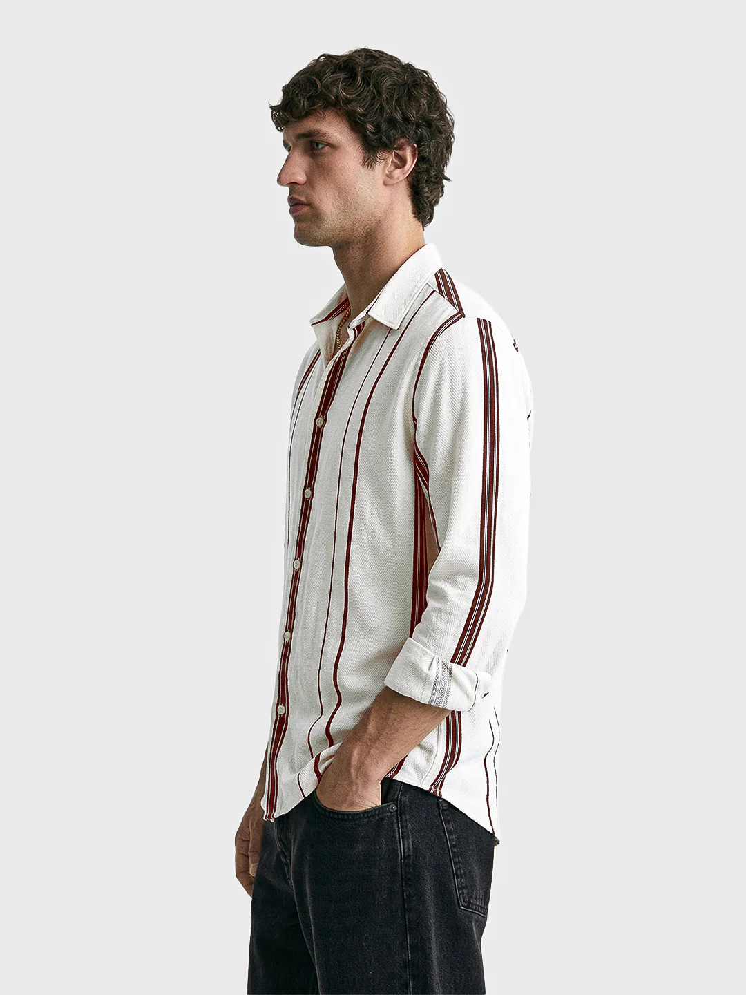 Men's White Regular Fit Striped Casual Shirt - Image 4