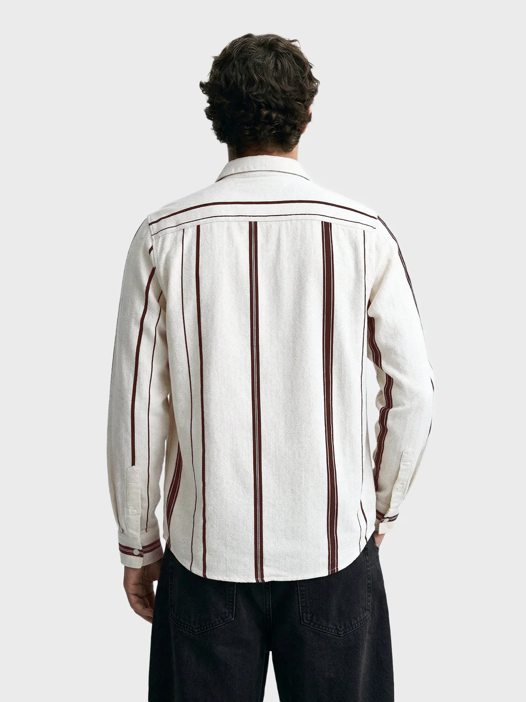 Men's White Regular Fit Striped Casual Shirt - Image 5