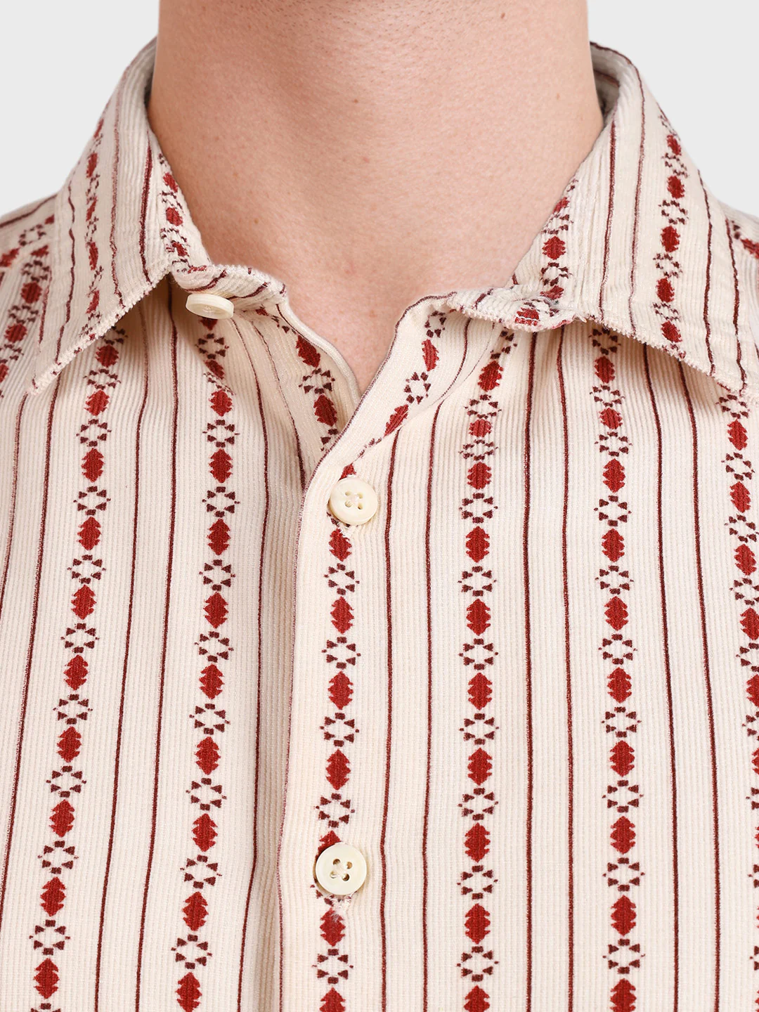 Men's White Regular Fit Striped Casual Shirt - Image 3