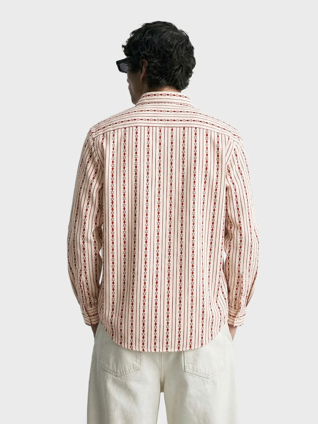 Men's White Regular Fit Striped Casual Shirt - Image 5