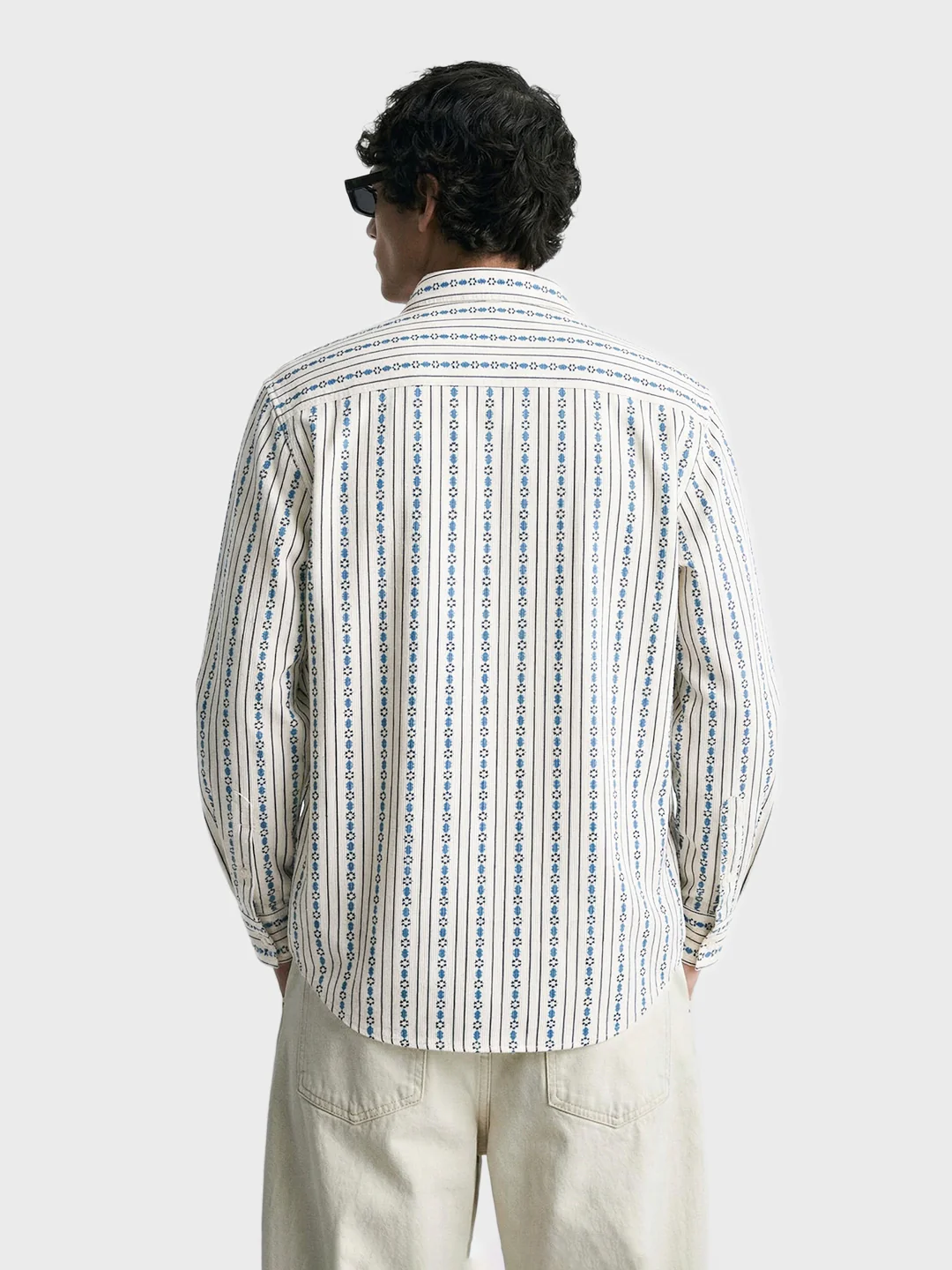 Men's White Regular Fit Striped Casual Shirt - Image 5