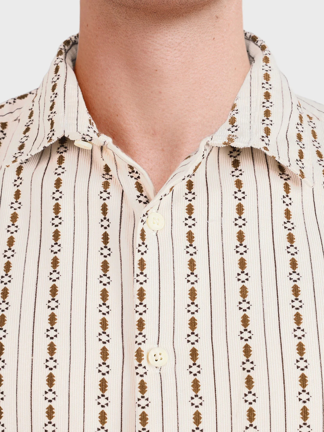 Men's White Regular Fit Striped Casual Shirt - Image 3