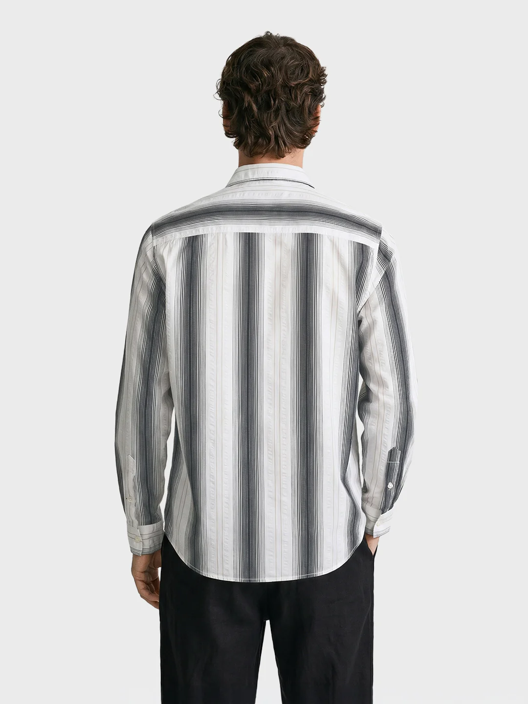 Men's Black Regular Fit Striped Casual Shirt - Image 4