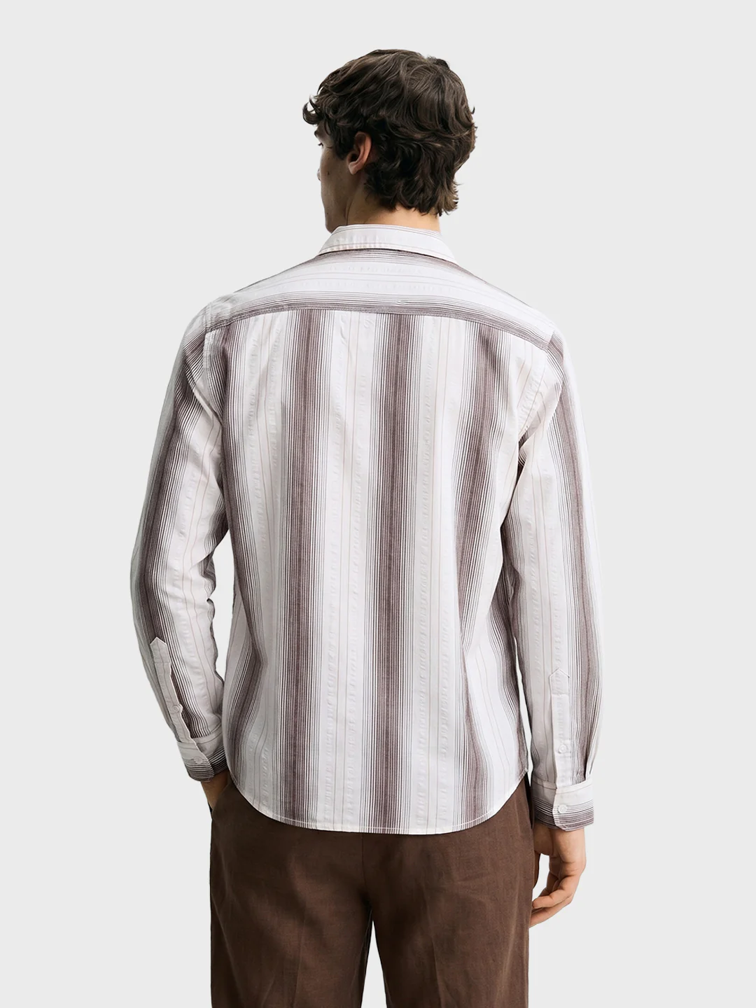 Men's Brown Regular Fit Striped Casual Shirt - Image 4