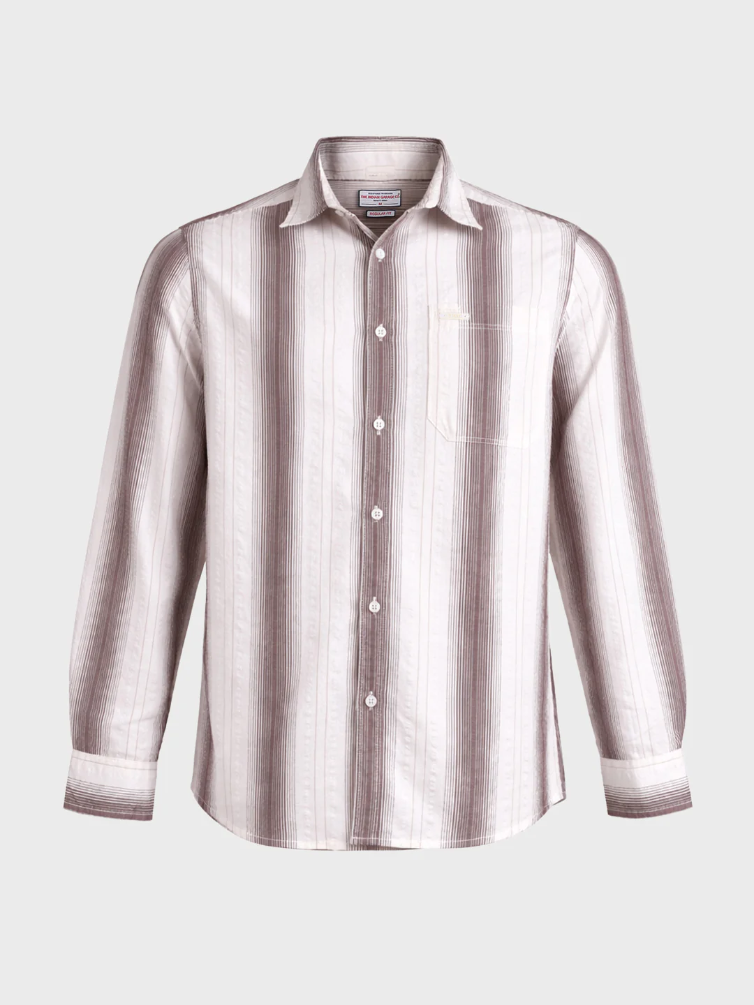 Men's Brown Regular Fit Striped Casual Shirt - Image 5